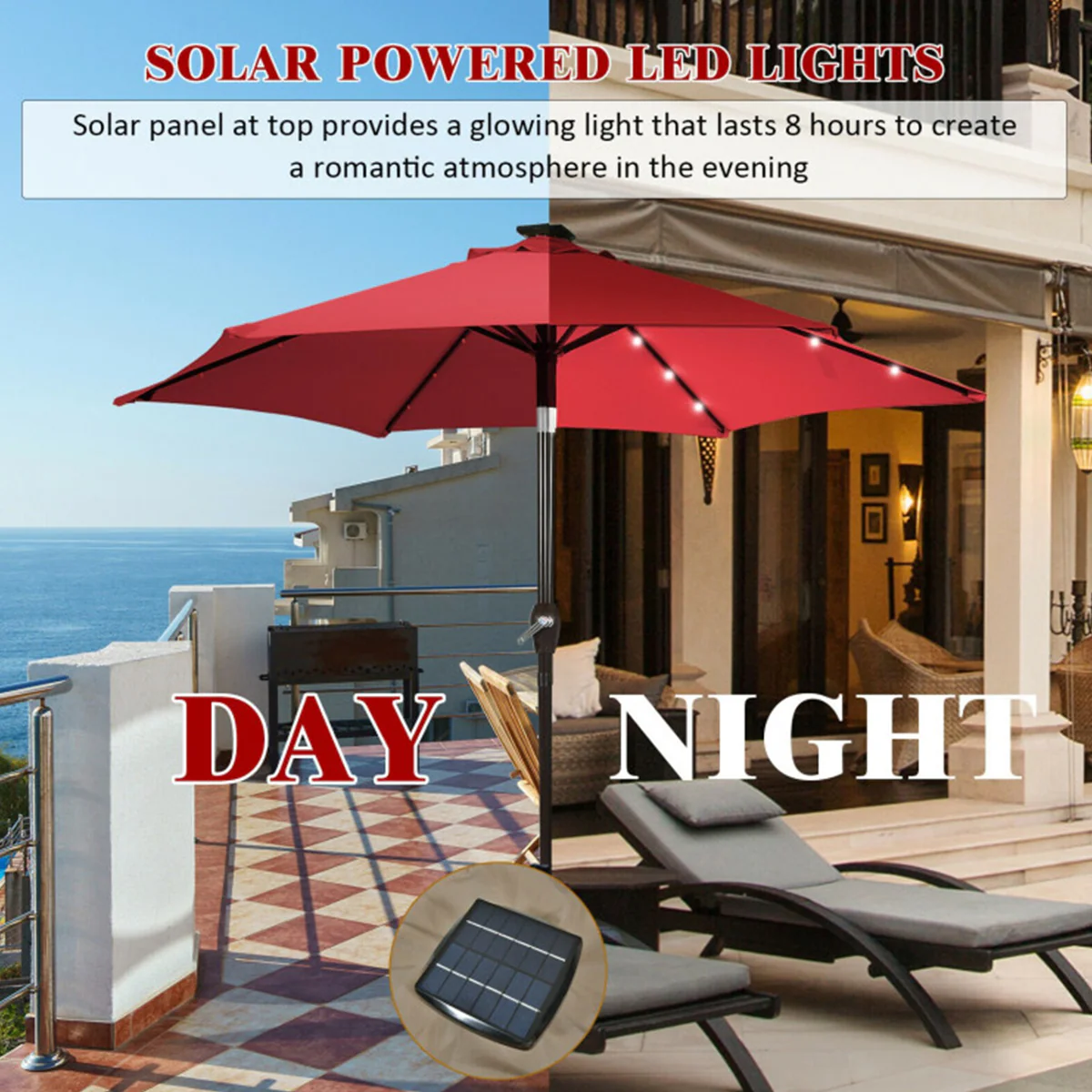 9' Solar LED Lighted Patio Table Umbrella - Image 31