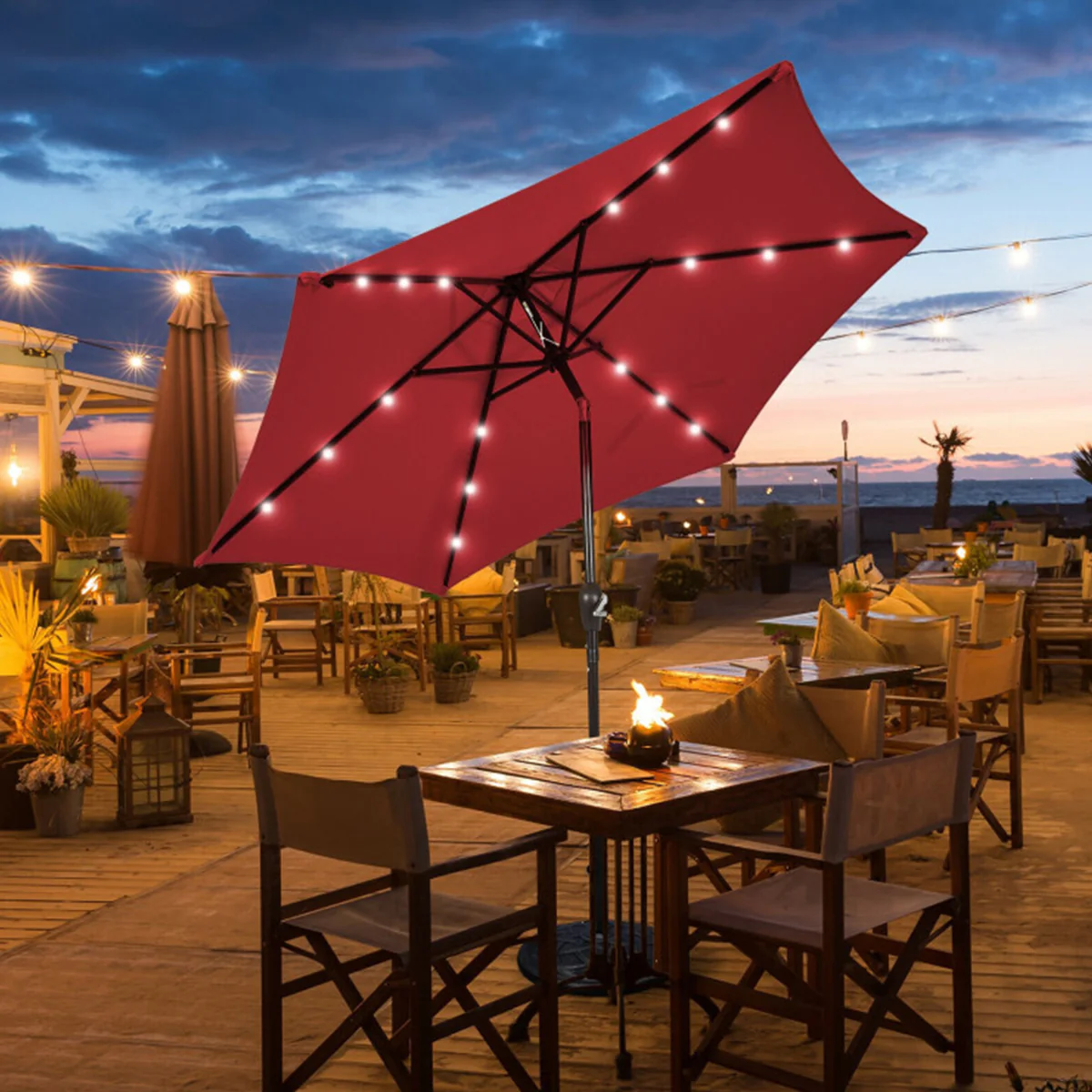 9' Solar LED Lighted Patio Table Umbrella - Image 34