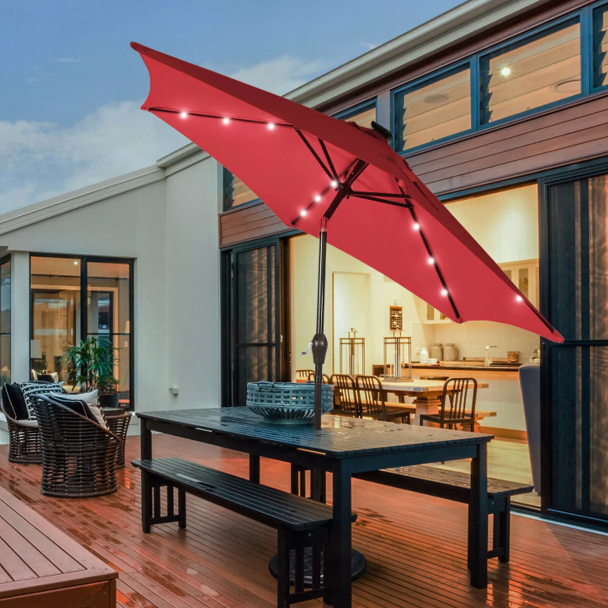 9' Solar LED Lighted Patio Table Umbrella - Image 36