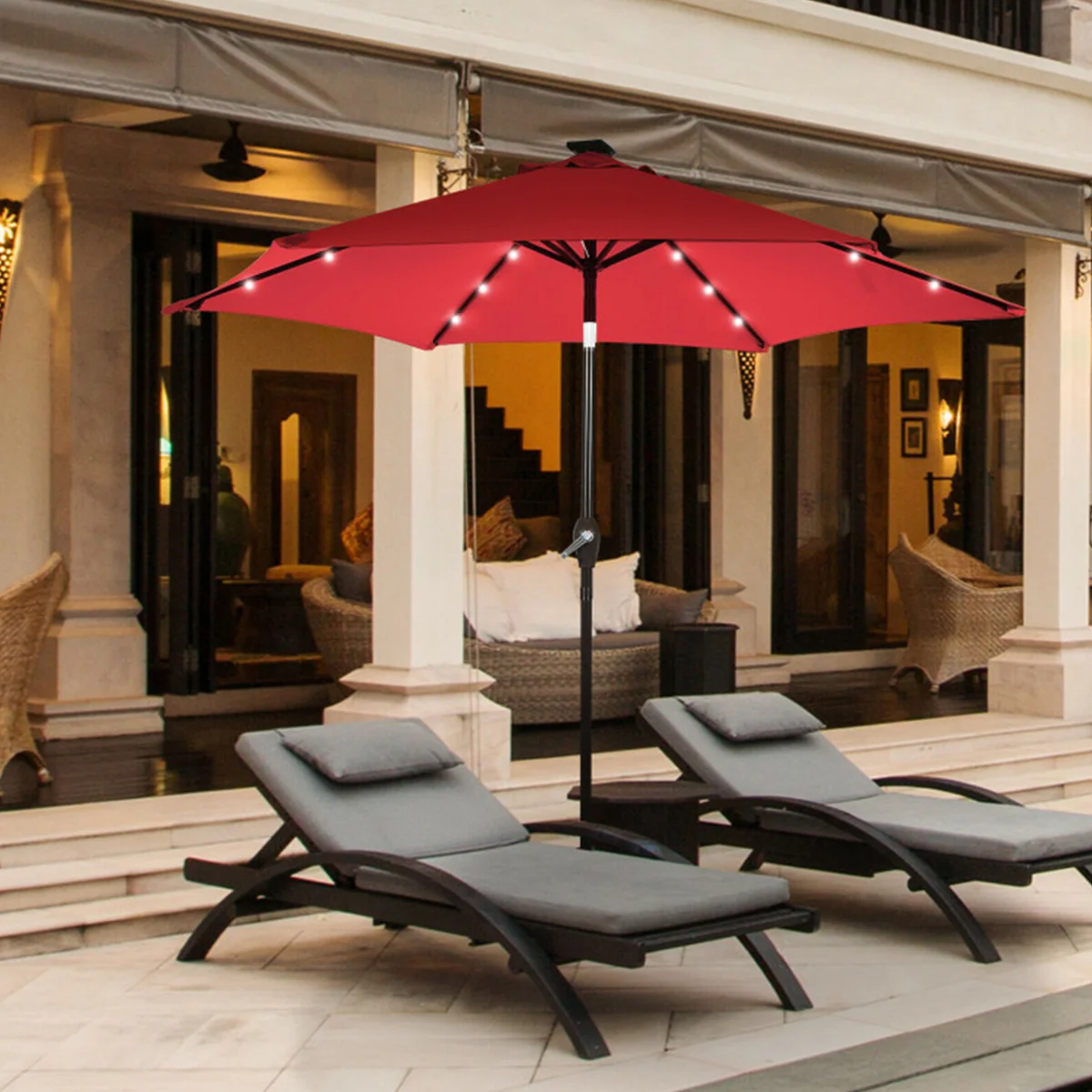 9' Solar LED Lighted Patio Table Umbrella - Image 37