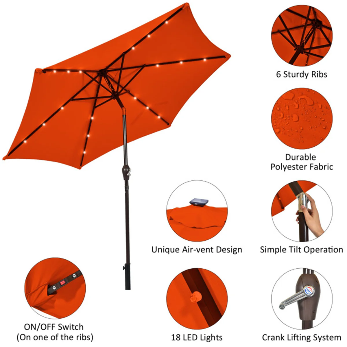 9' Solar LED Lighted Patio Table Umbrella - Image 42