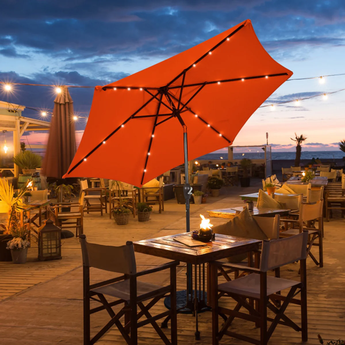 9' Solar LED Lighted Patio Table Umbrella - Image 43