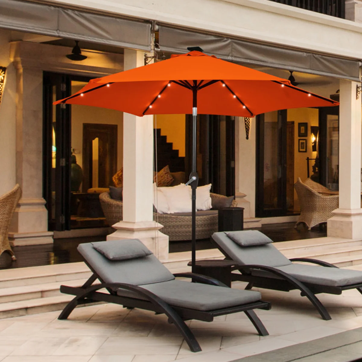 9' Solar LED Lighted Patio Table Umbrella - Image 44