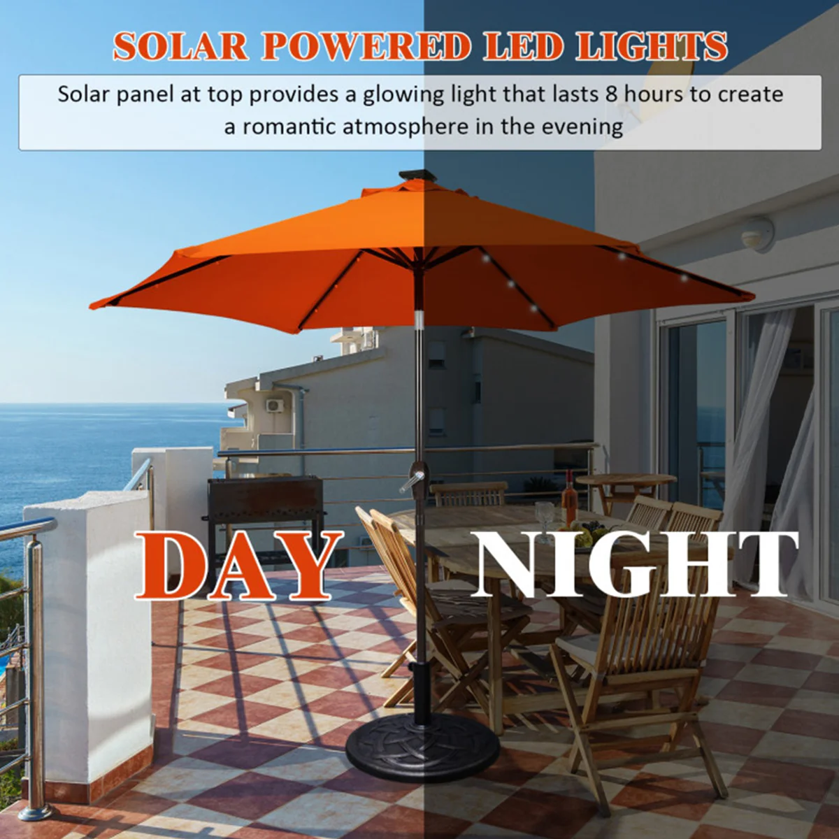 9' Solar LED Lighted Patio Table Umbrella - Image 45