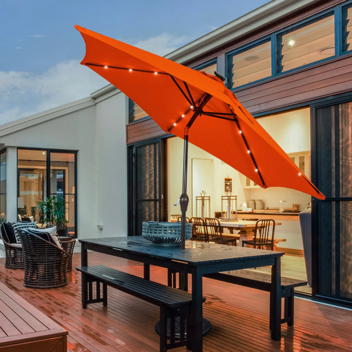 9' Solar LED Lighted Patio Table Umbrella - Image 46