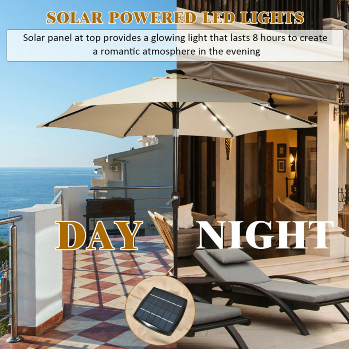 9' Solar LED Lighted Patio Table Umbrella - Image 7