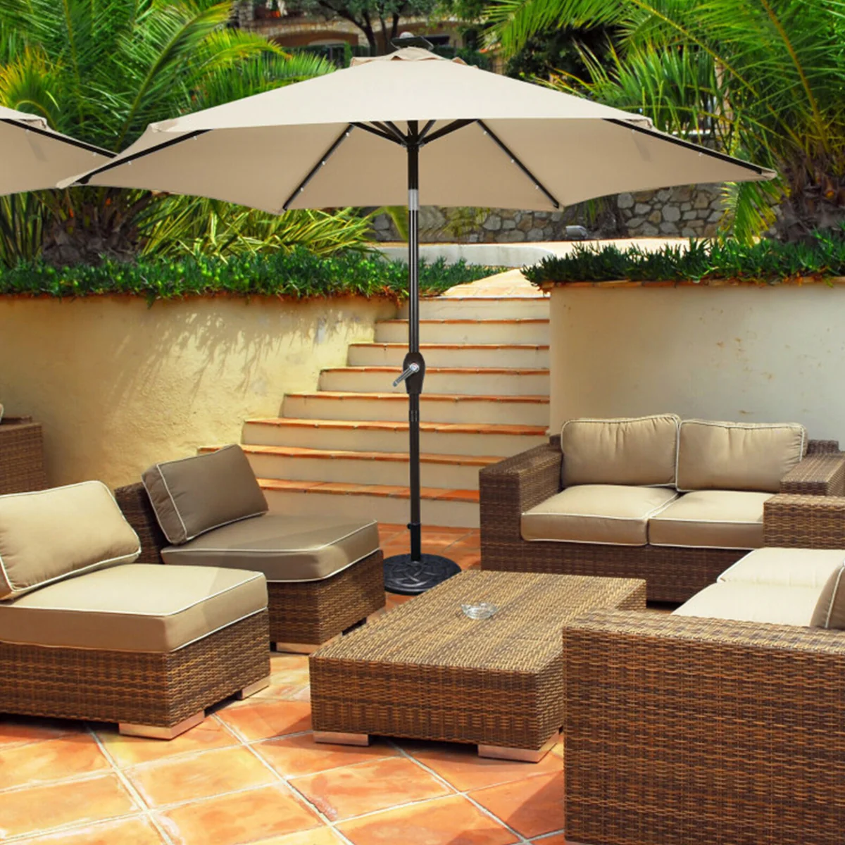 9' Solar LED Lighted Patio Table Umbrella - Image 9