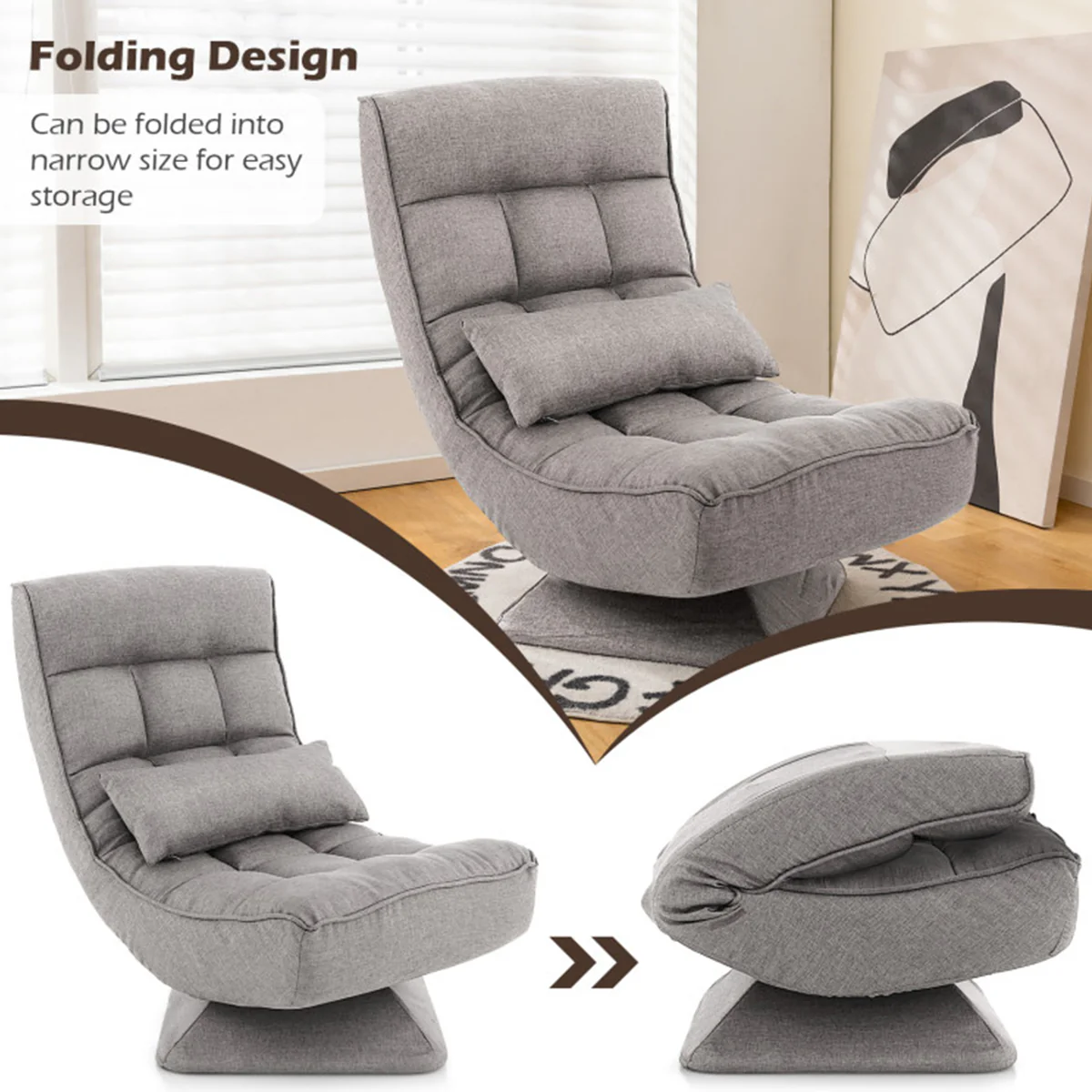 Adjustable 360° Swivel Floor Chair with Massage Pillow - Image 14