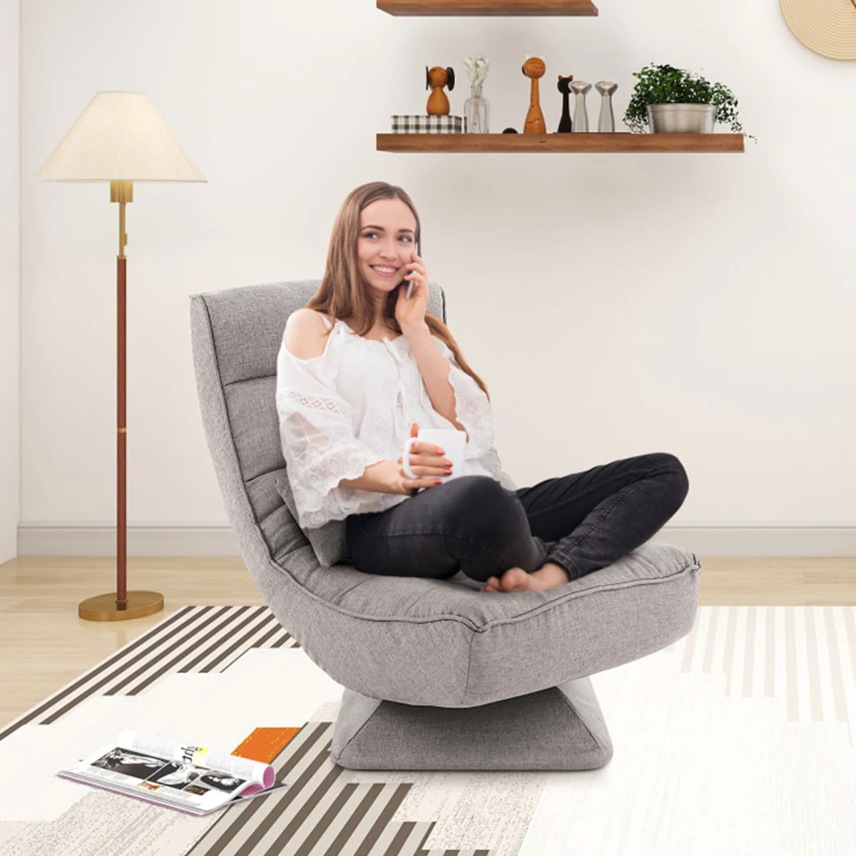 Adjustable 360° Swivel Floor Chair with Massage Pillow - Image 16