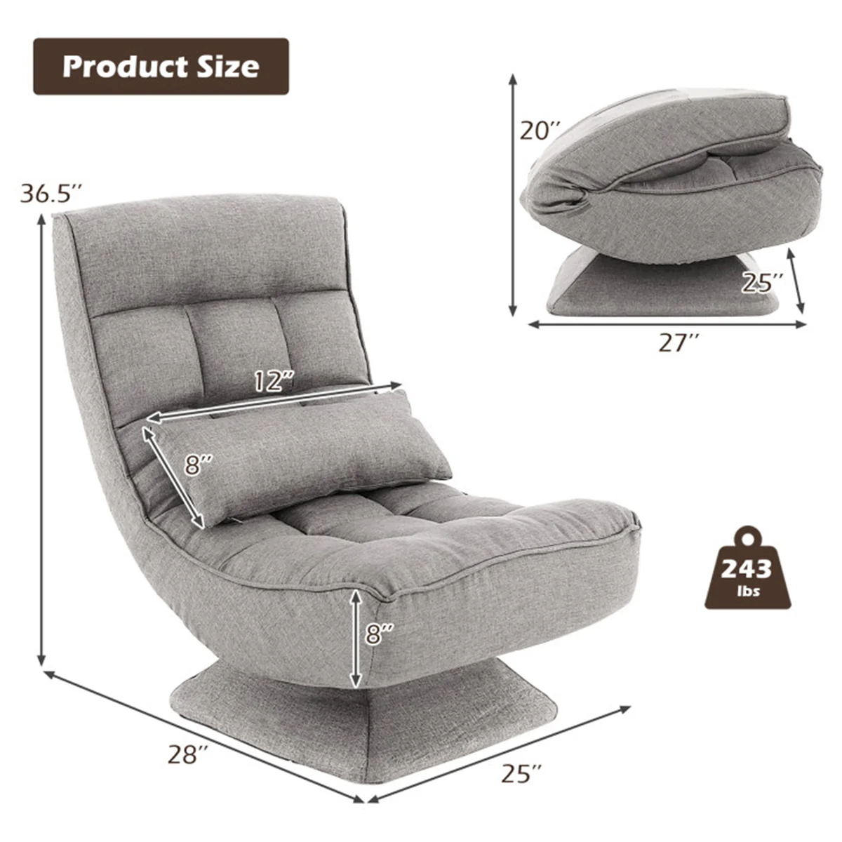 Adjustable 360° Swivel Floor Chair with Massage Pillow - Image 20