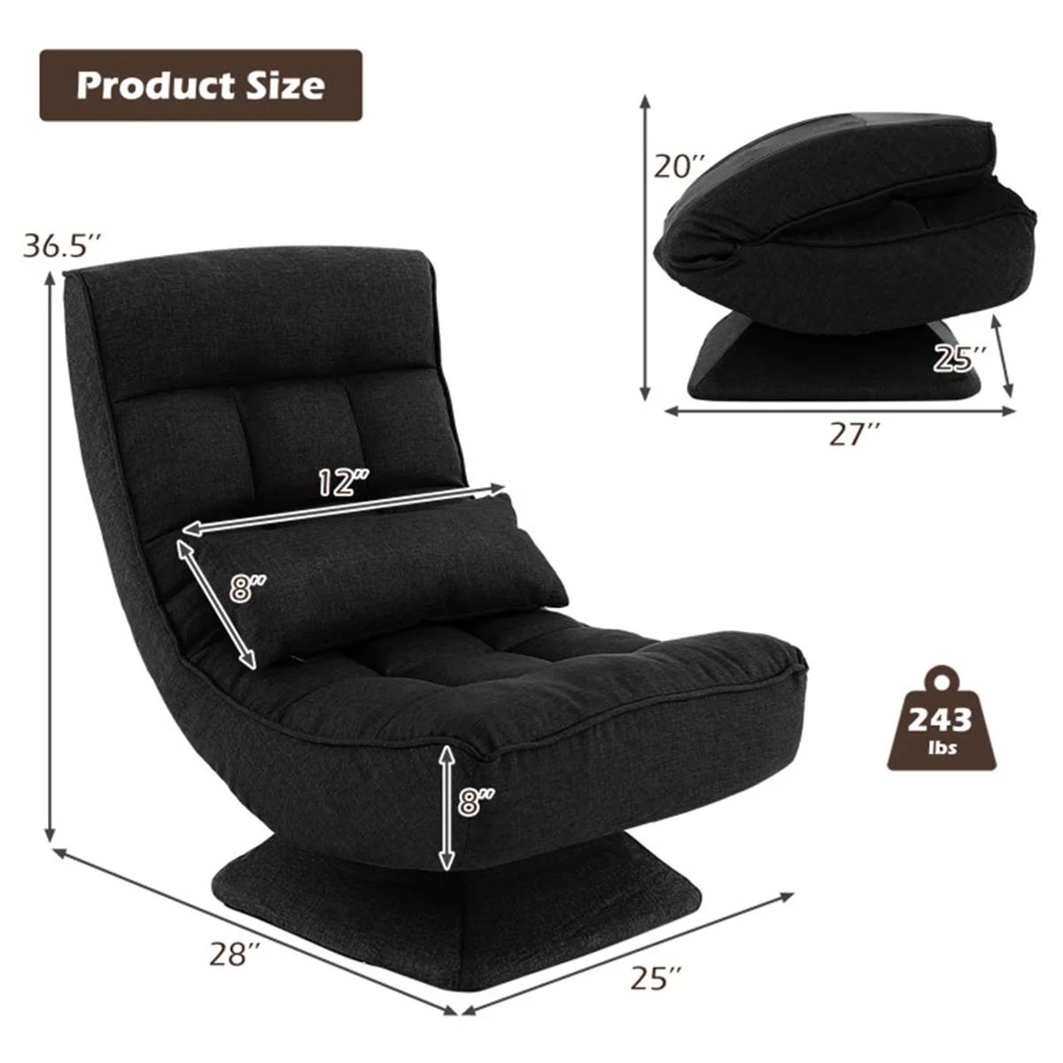Adjustable 360° Swivel Floor Chair with Massage Pillow - Image 29