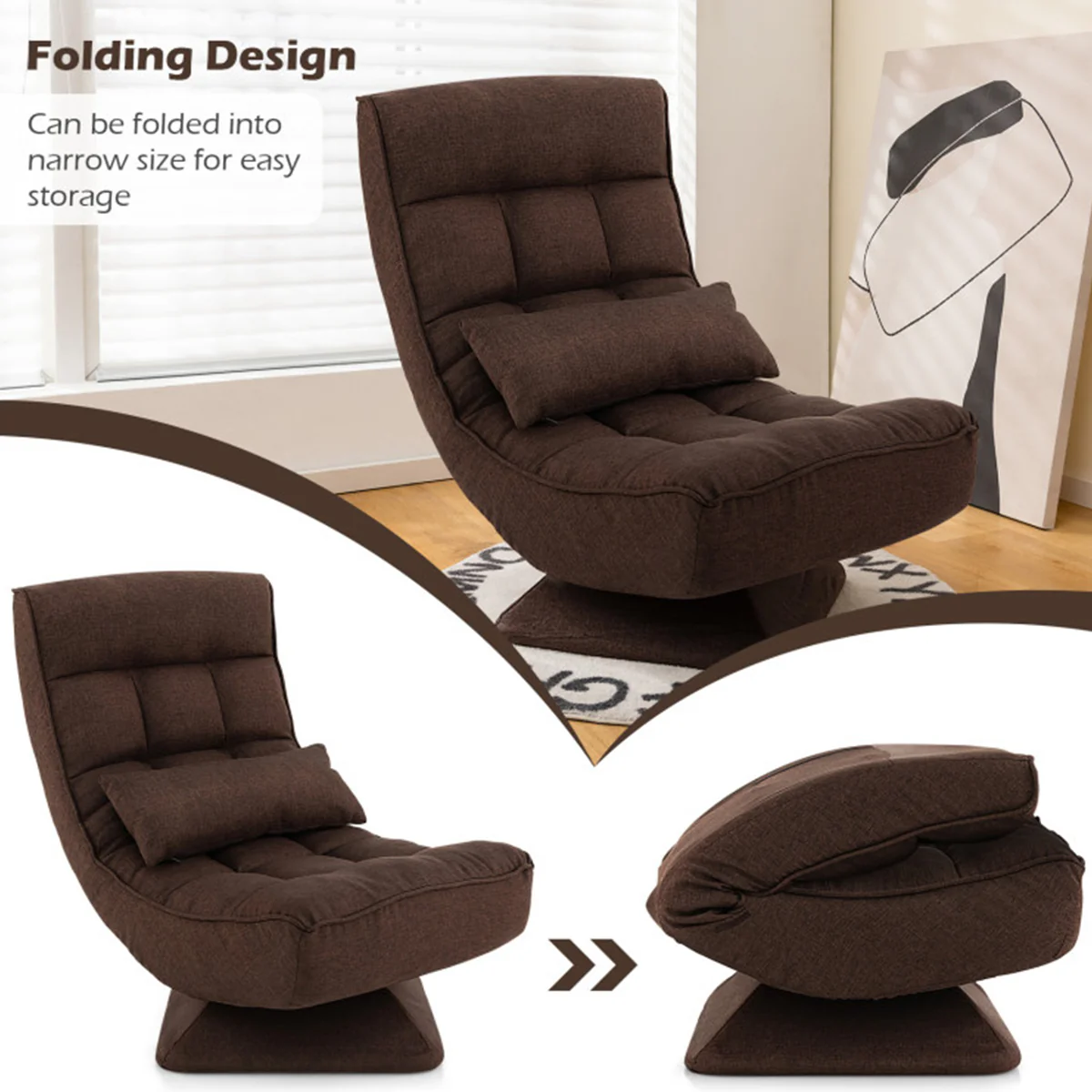 Adjustable 360° Swivel Floor Chair with Massage Pillow - Image 6
