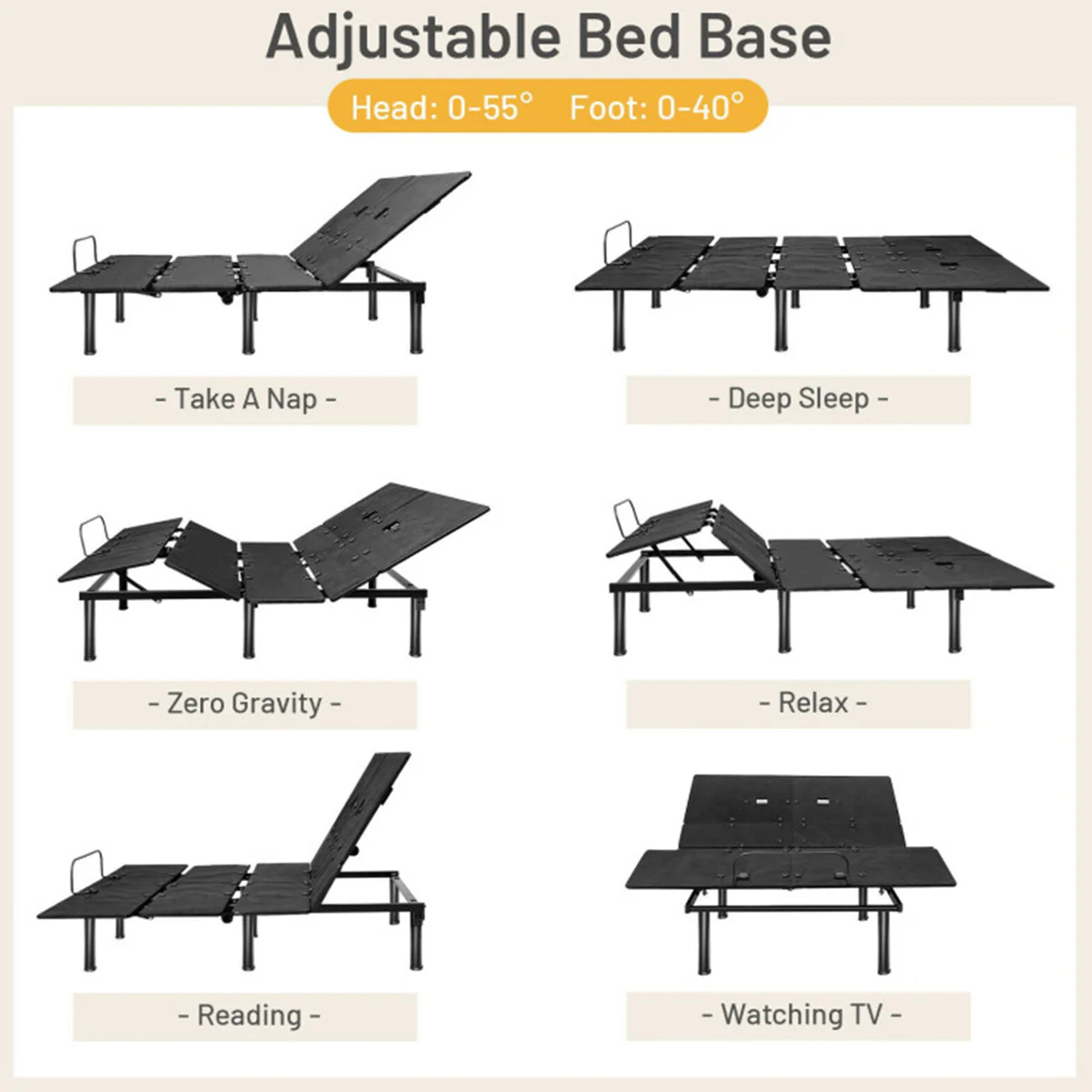 Adjustable Bed Base Frame with Head and Foot Incline - Image 3