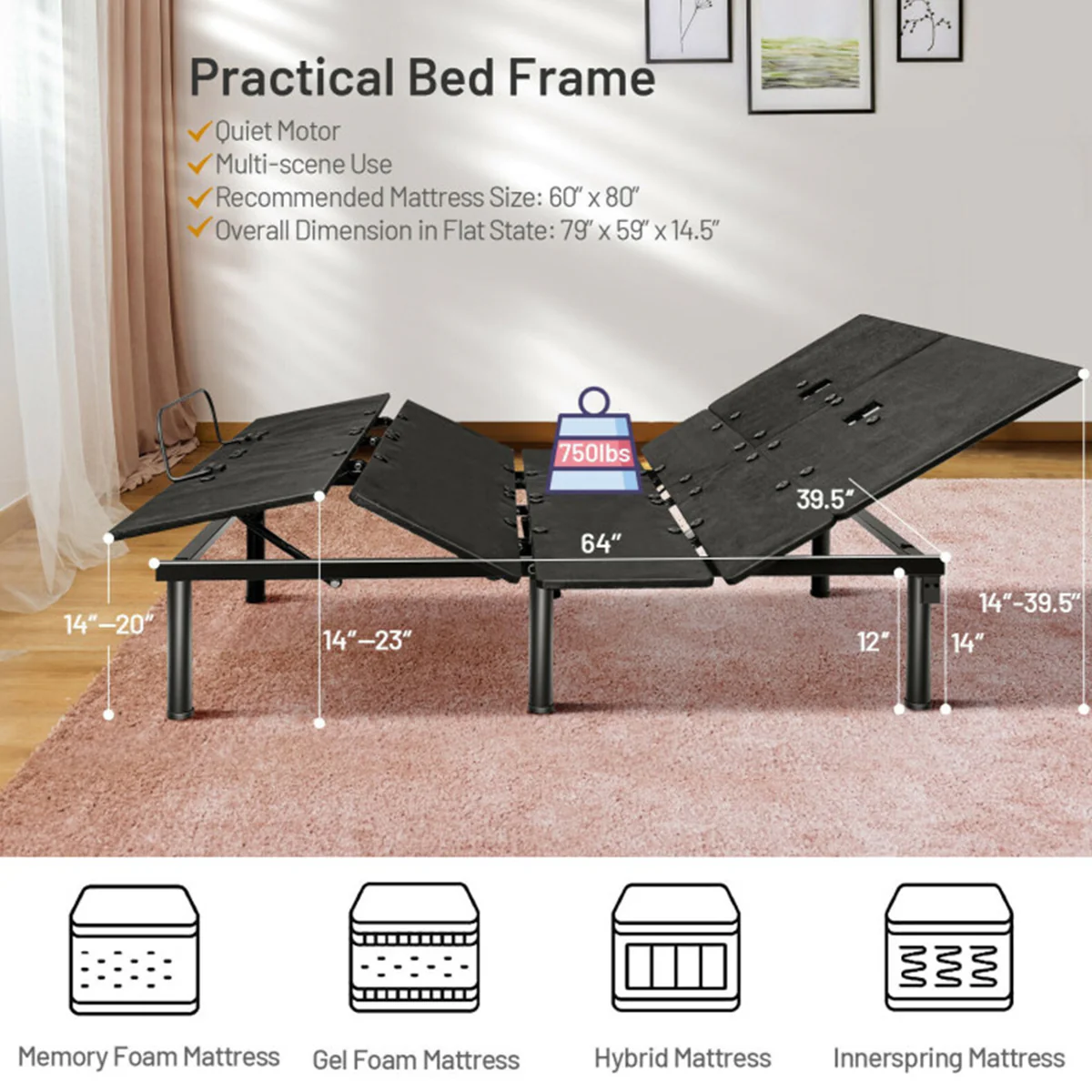 Adjustable Bed Base Frame with Head and Foot Incline - Image 4