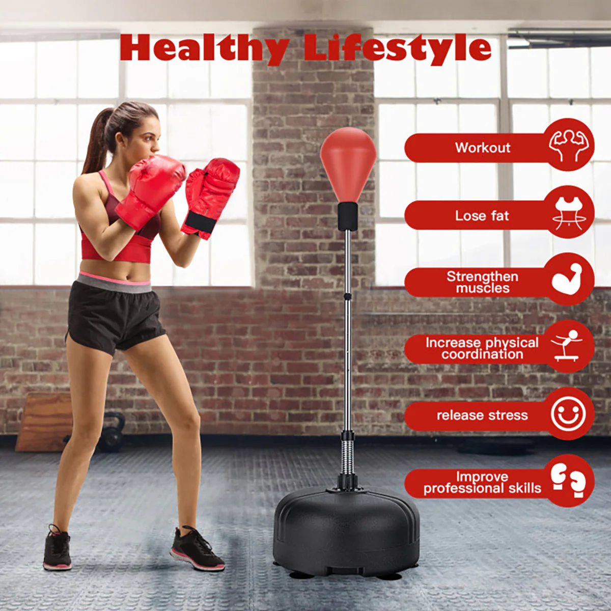 Adjustable Freestanding Punching Bag with Boxing Gloves - Image 6