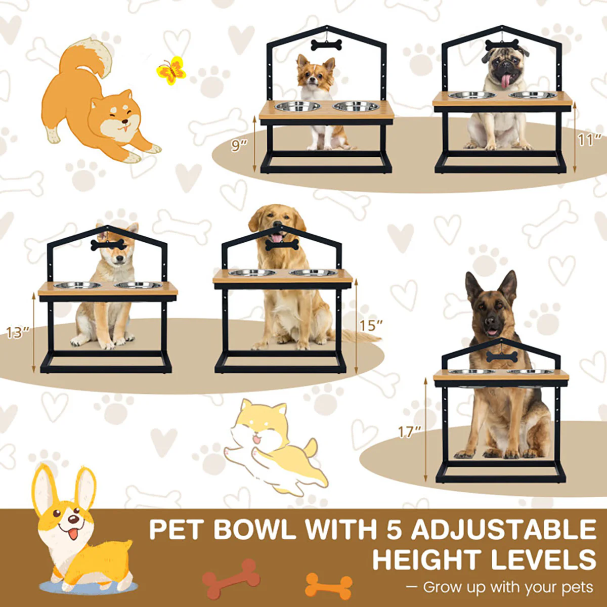 Adjustable Raised Pet Feeder with Stainless Steel Bowls - Image 14
