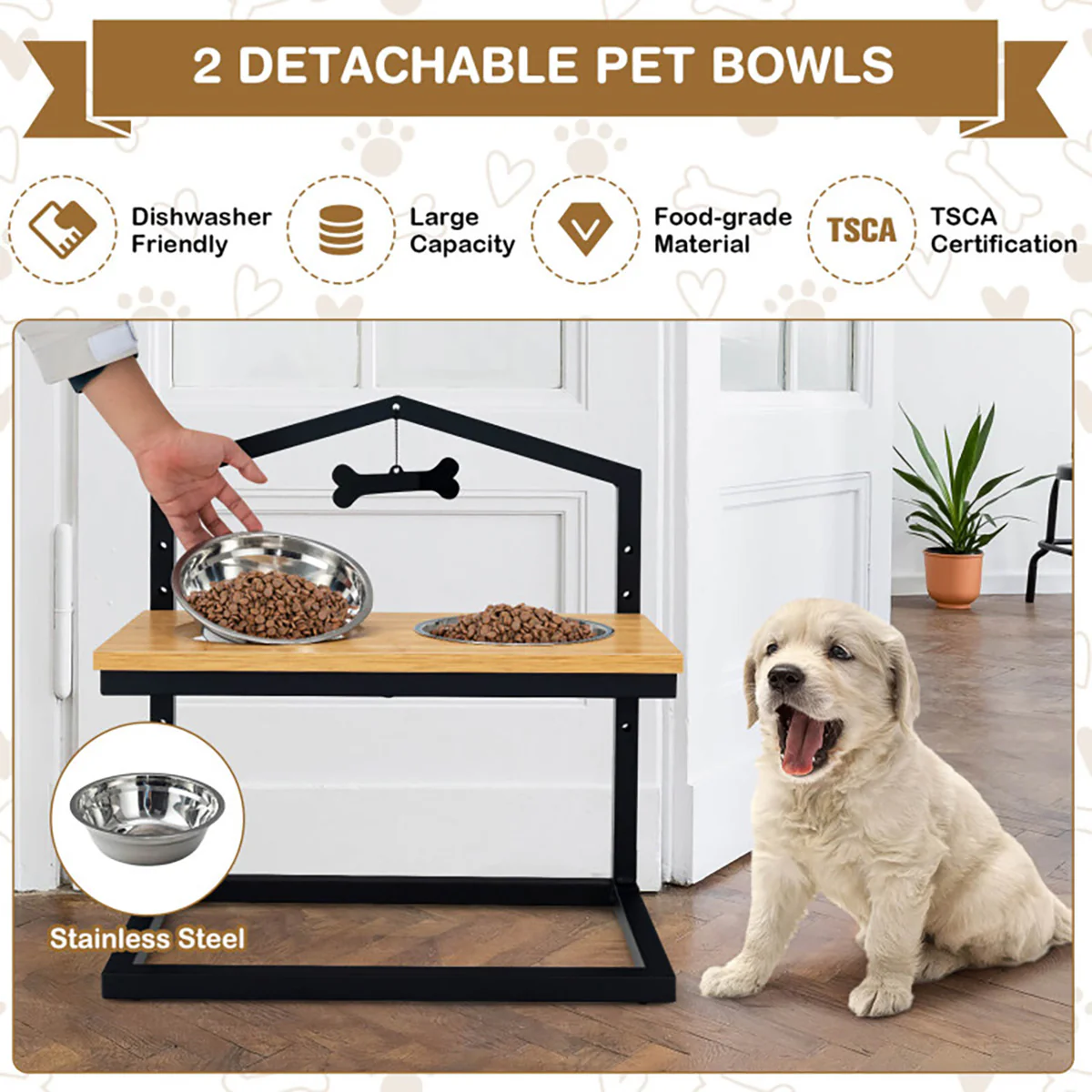 Adjustable Raised Pet Feeder with Stainless Steel Bowls - Image 16