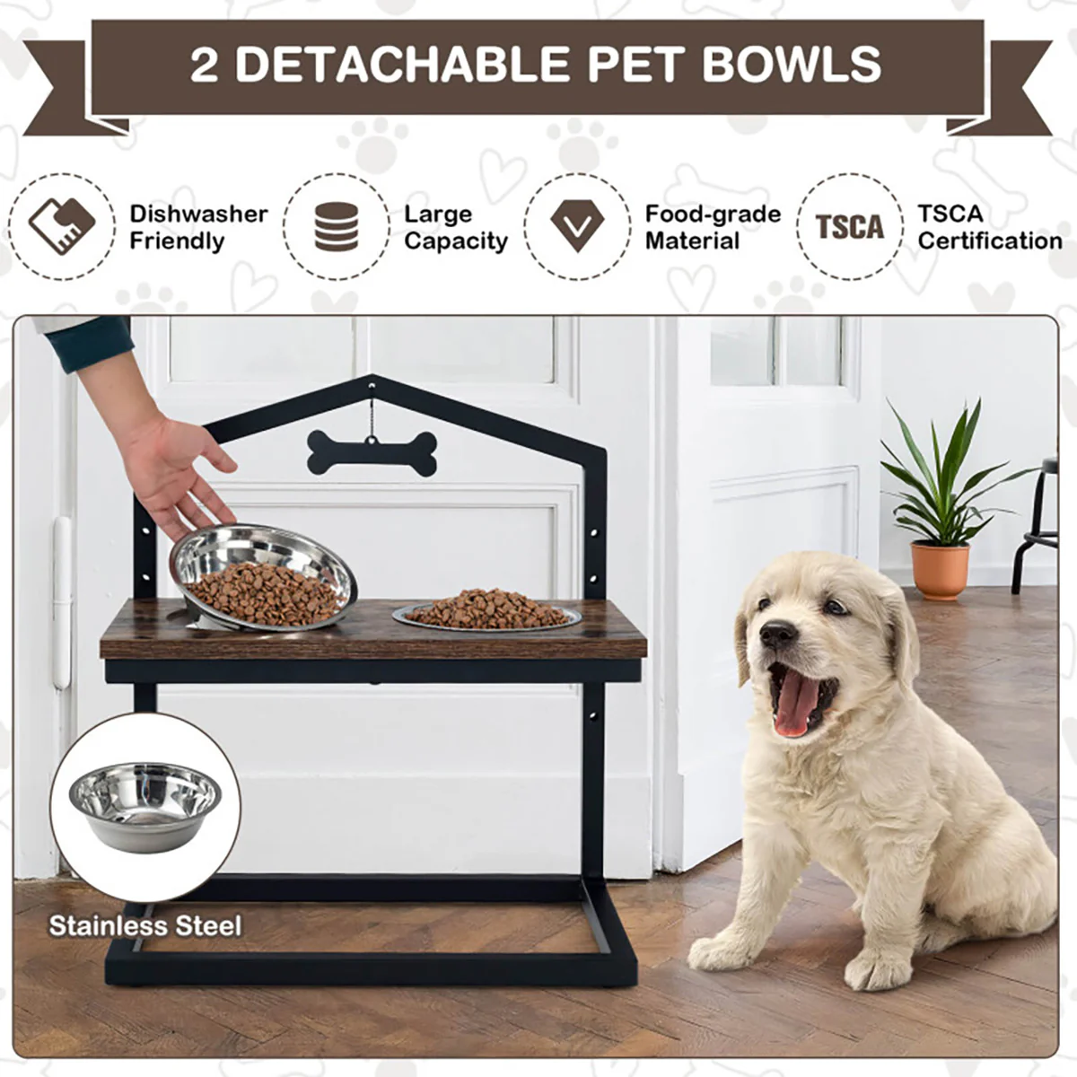 Adjustable Raised Pet Feeder with Stainless Steel Bowls - Image 5