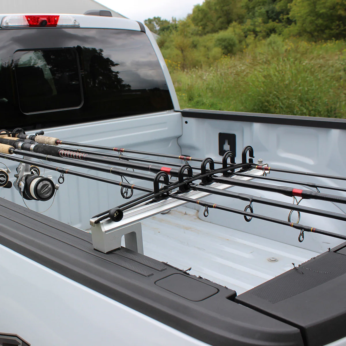 Aluminum Clamp-On Fly Fishing Rod Holder for Truck with 5 Rod Storage