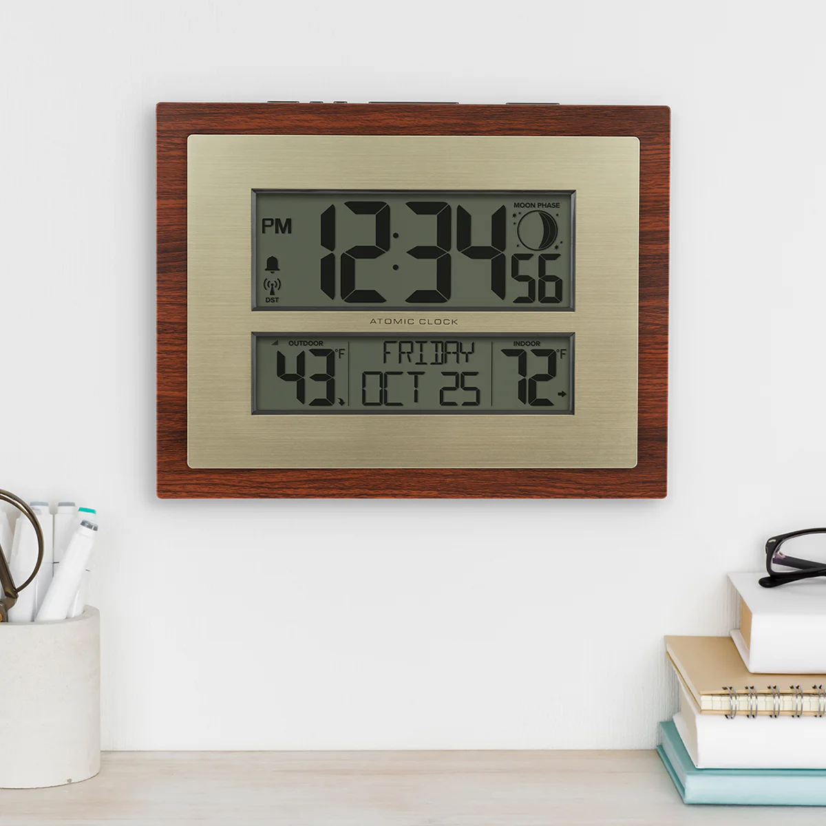 Atomic Digital Wall Clock with Moon Phase - Image 2