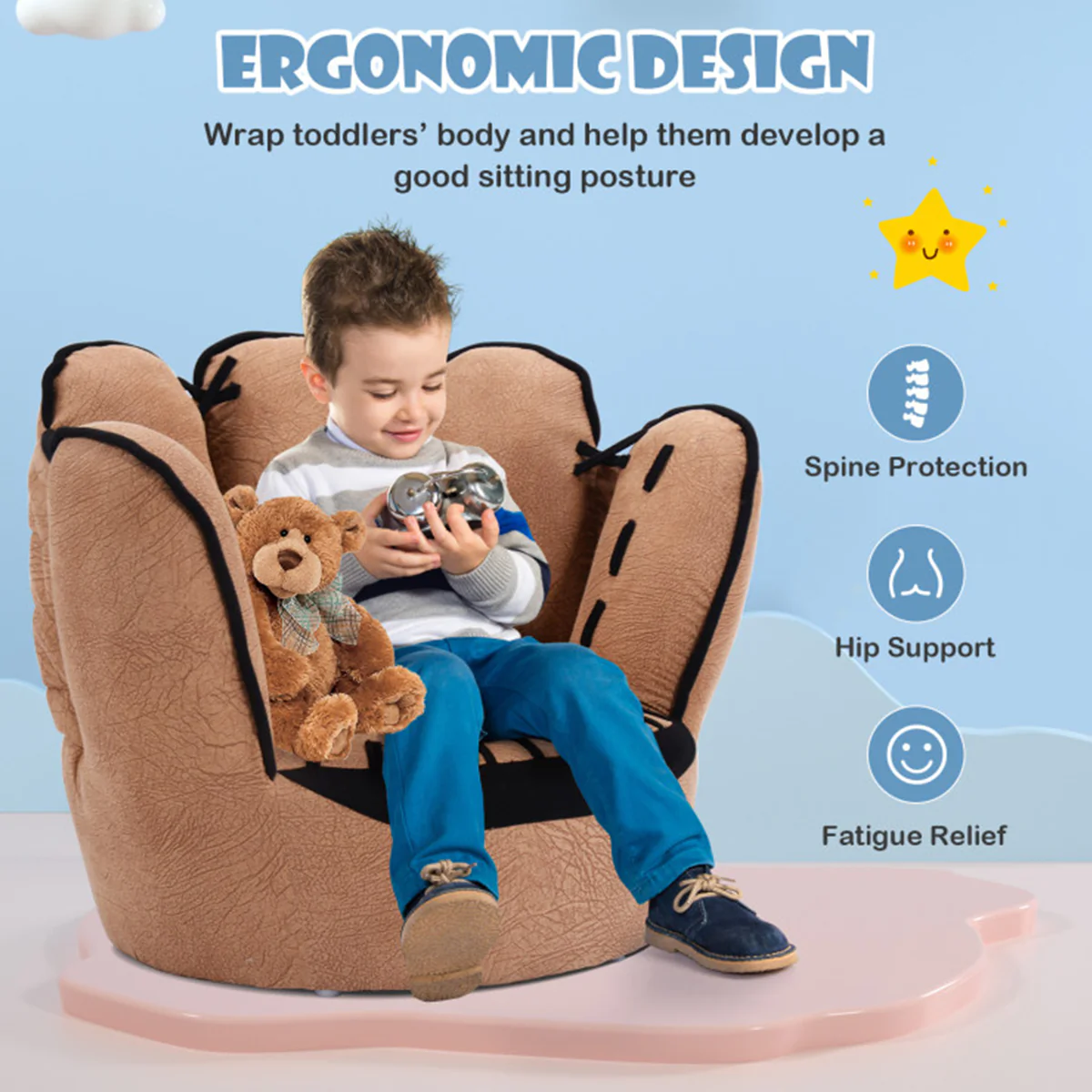 Baseball Glove Shaped Kids Upholstered Sofa - Image 5