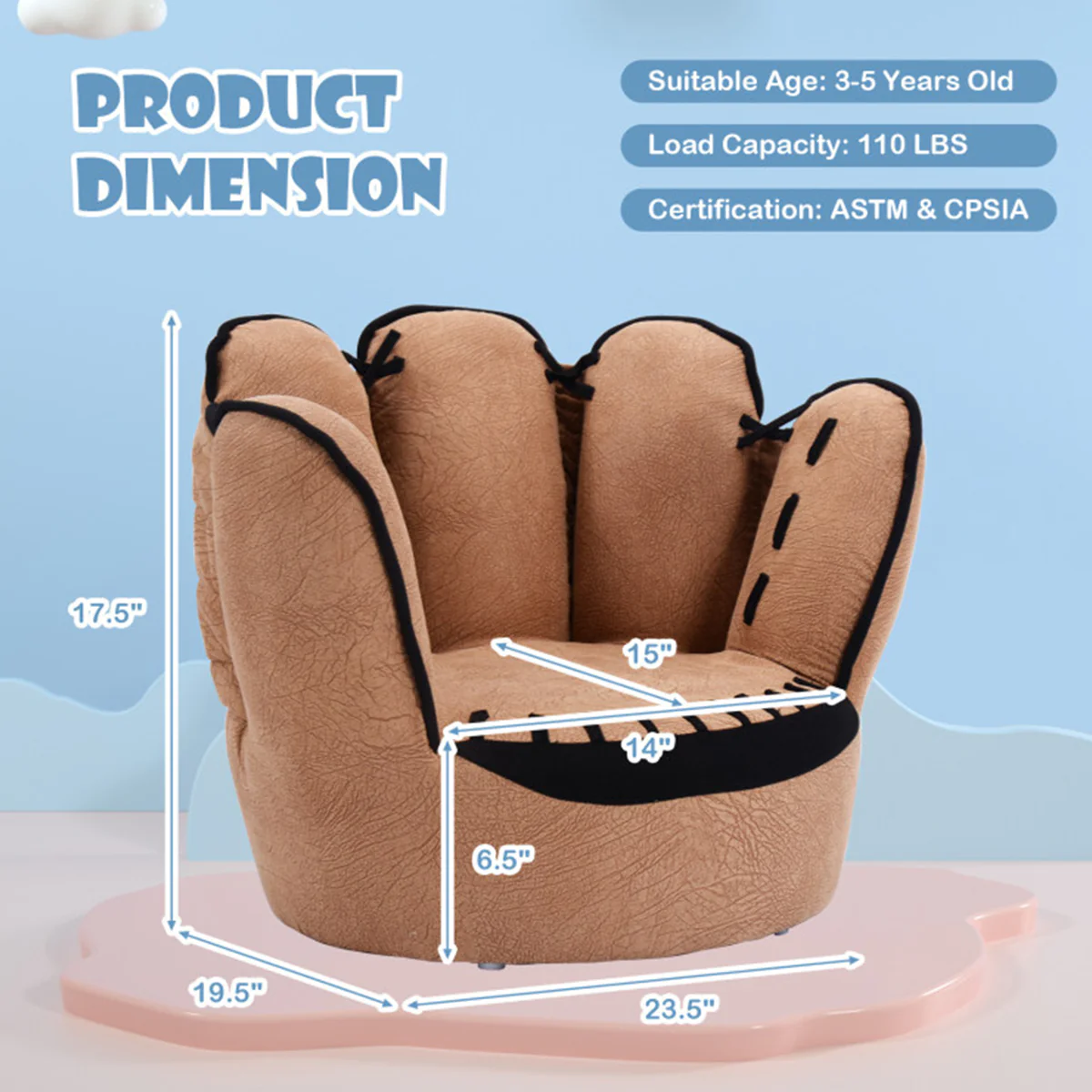 Baseball Glove Shaped Kids Upholstered Sofa - Image 9