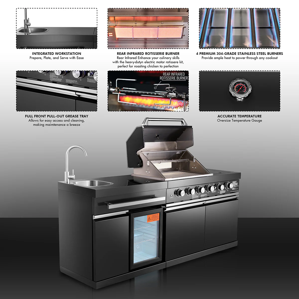 Black Stainless Steel Outdoor Grill Island - Image 2