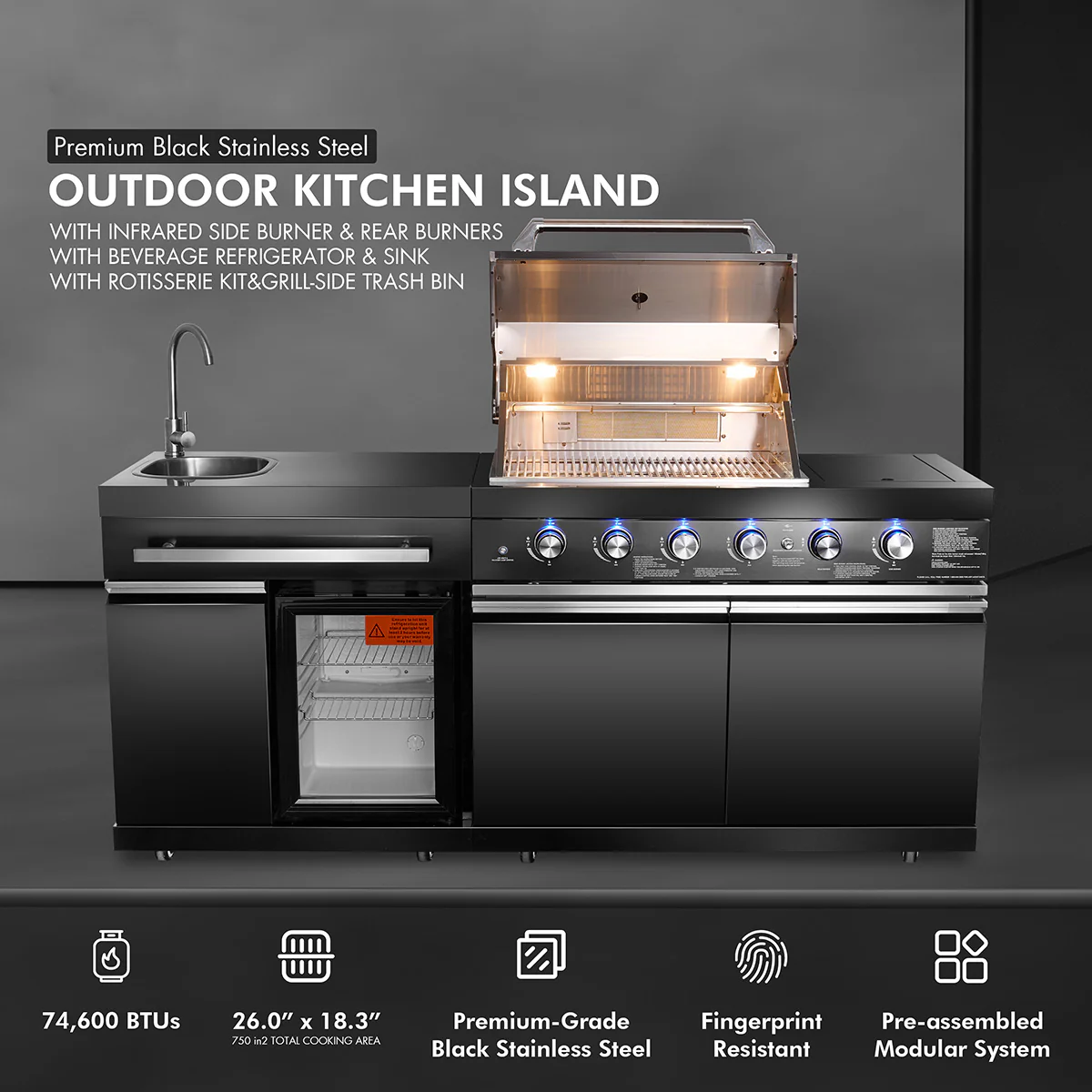Black Stainless Steel Outdoor Grill Island - Image 4