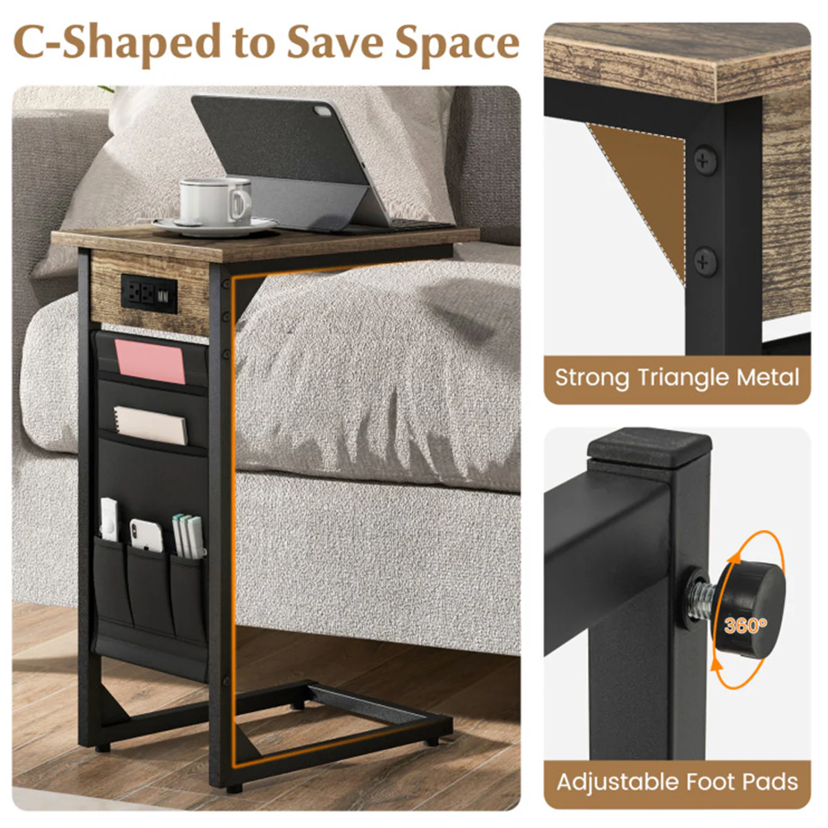 C-Shaped End Tables with Charging Station (Set of 2) - Image 3