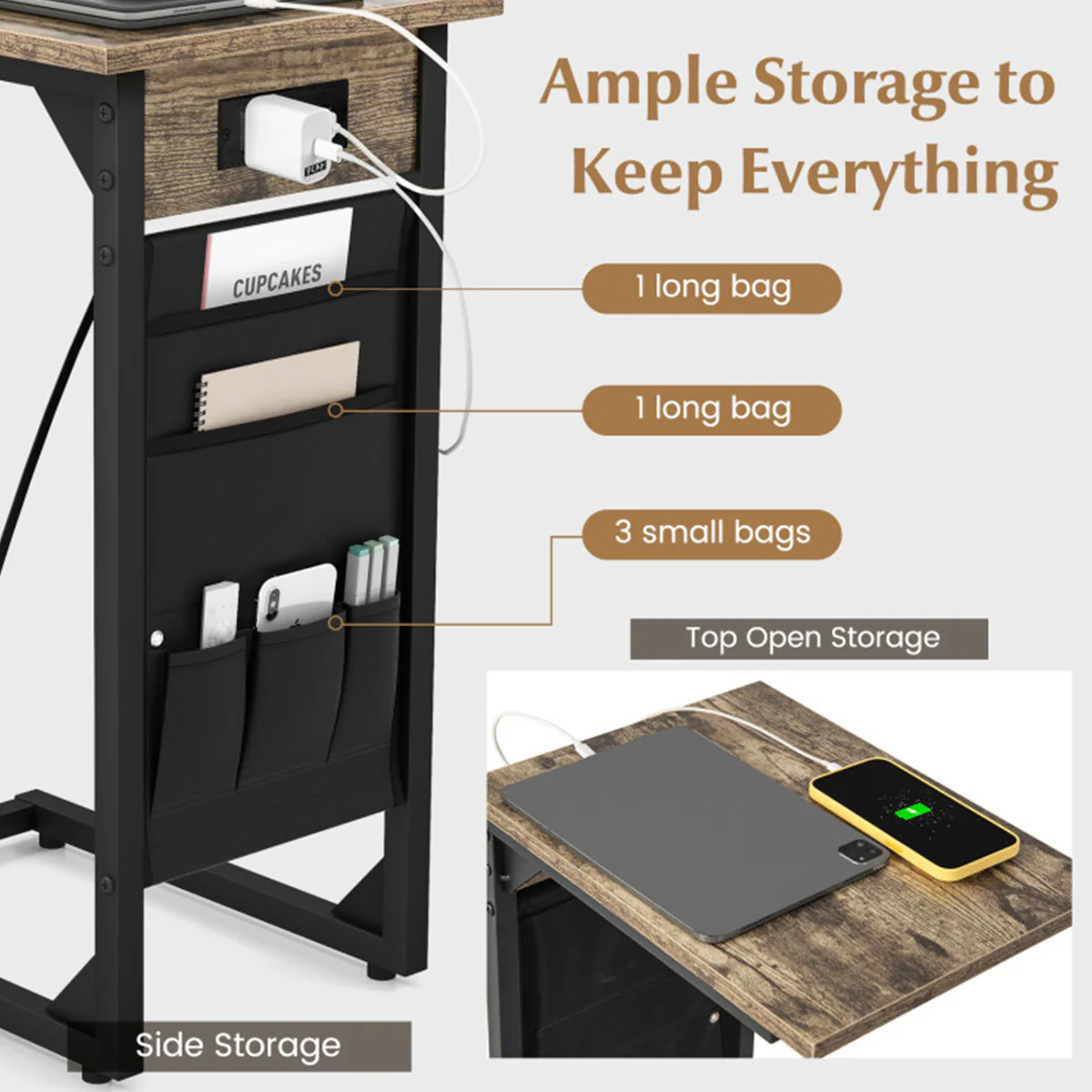 C-Shaped End Tables with Charging Station (Set of 2) - Image 4