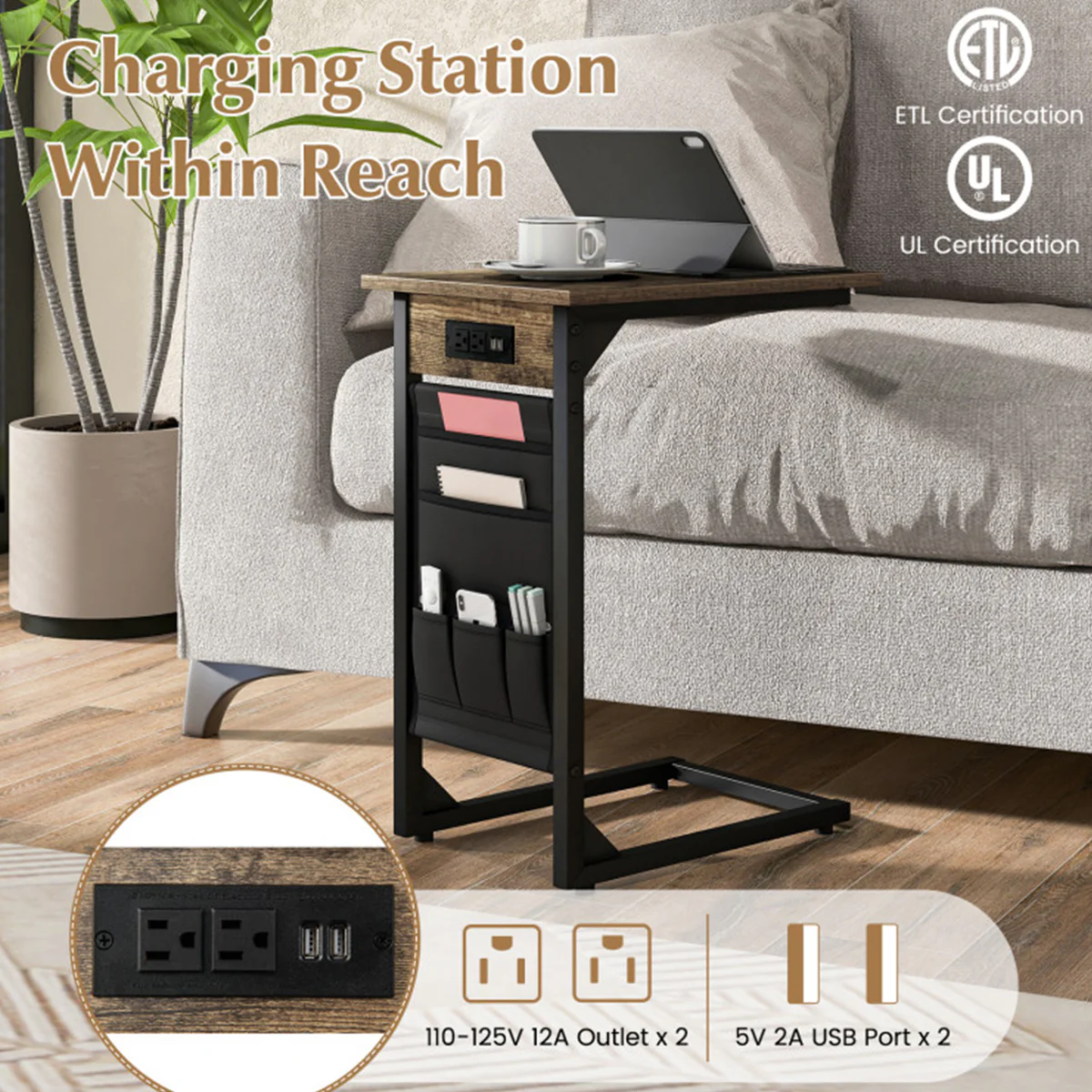 C-Shaped End Tables with Charging Station (Set of 2) - Image 5