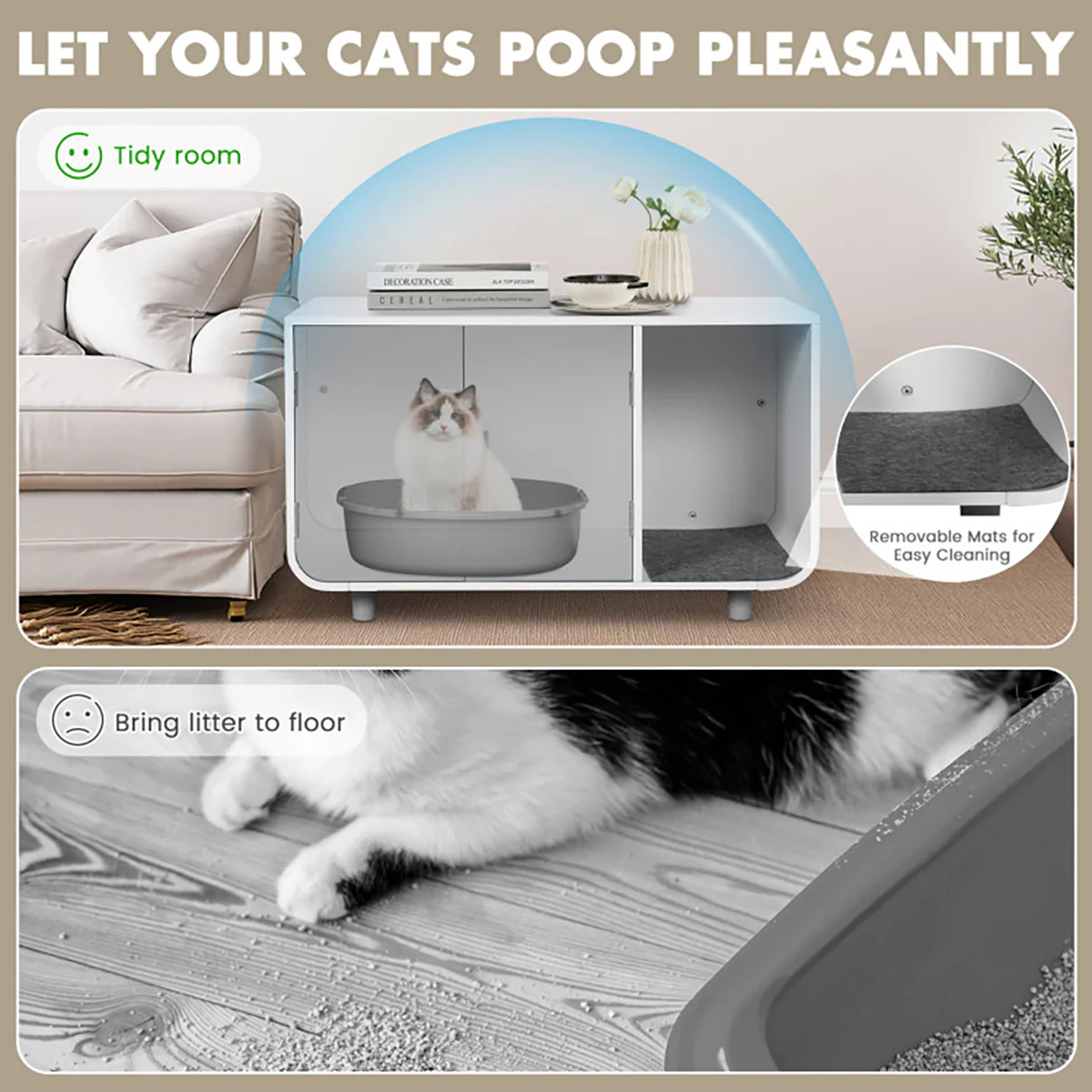 Cat Litter Box Enclosure with Removable Mat - Image 4