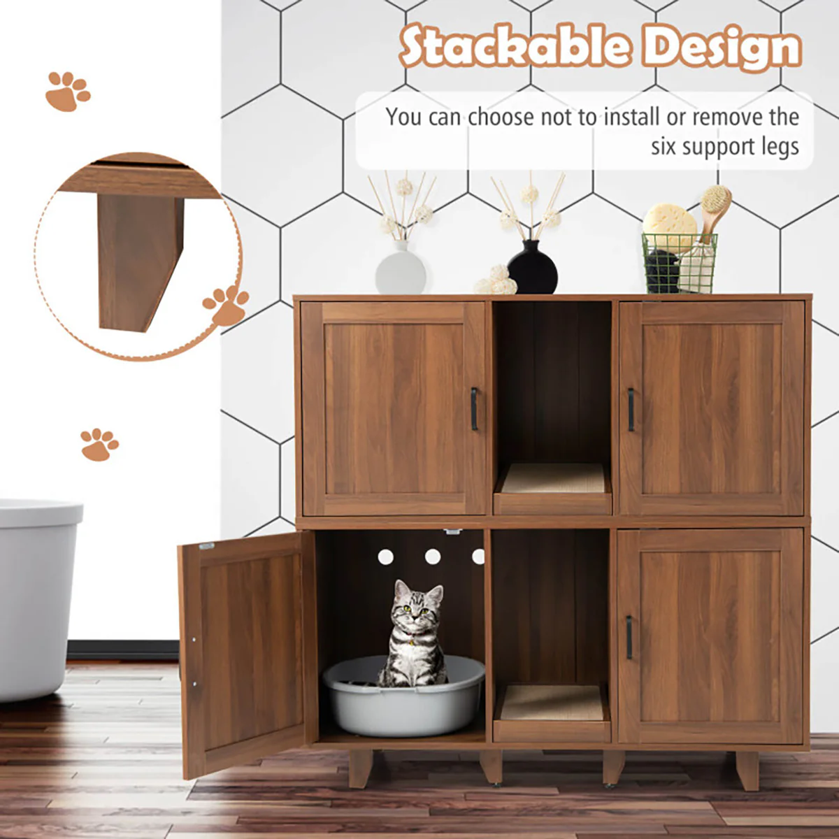 Cat Litter Box Enclosure with Scratching Board - Image 13