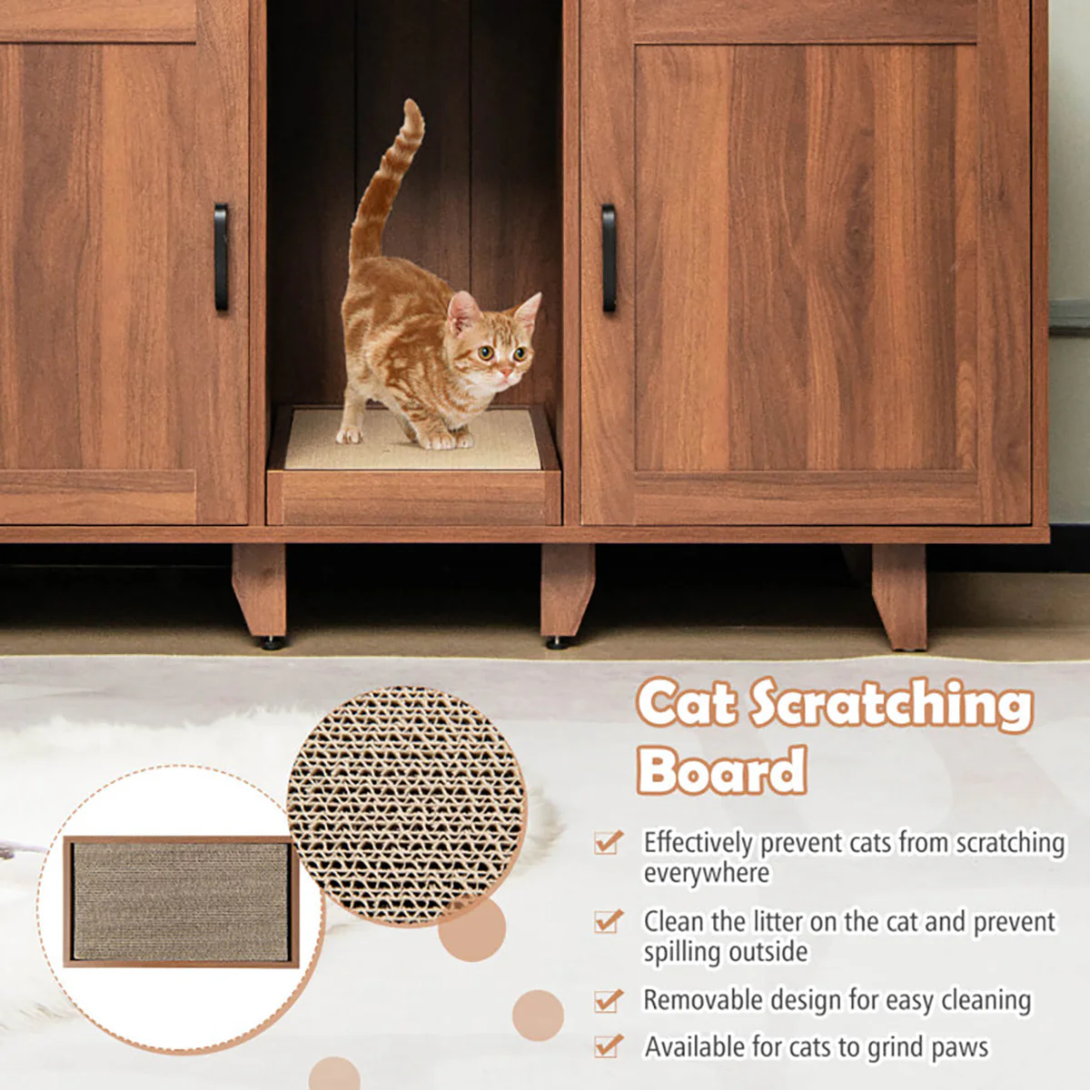Cat Litter Box Enclosure with Scratching Board - Image 19