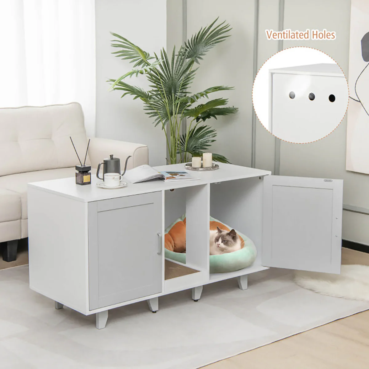 Cat Litter Box Enclosure with Scratching Board - Image 23