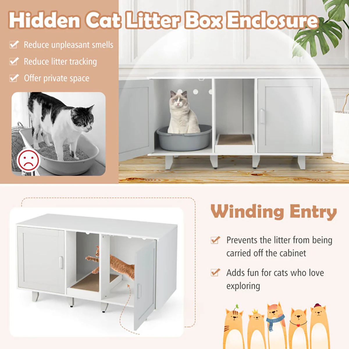 Cat Litter Box Enclosure with Scratching Board - Image 24