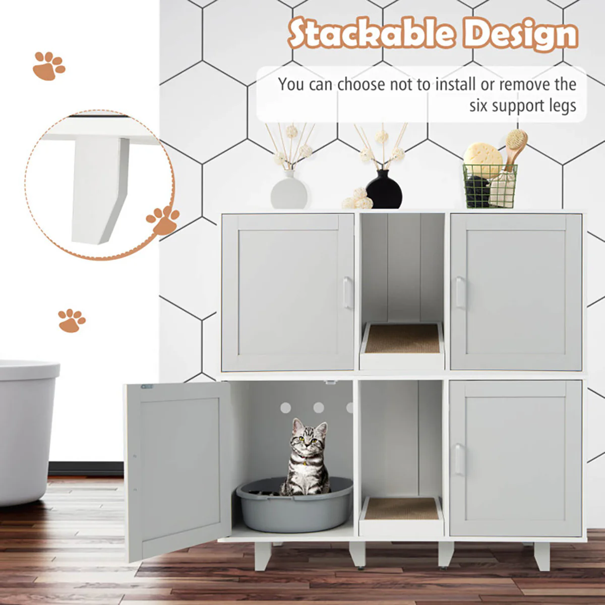 Cat Litter Box Enclosure with Scratching Board - Image 26