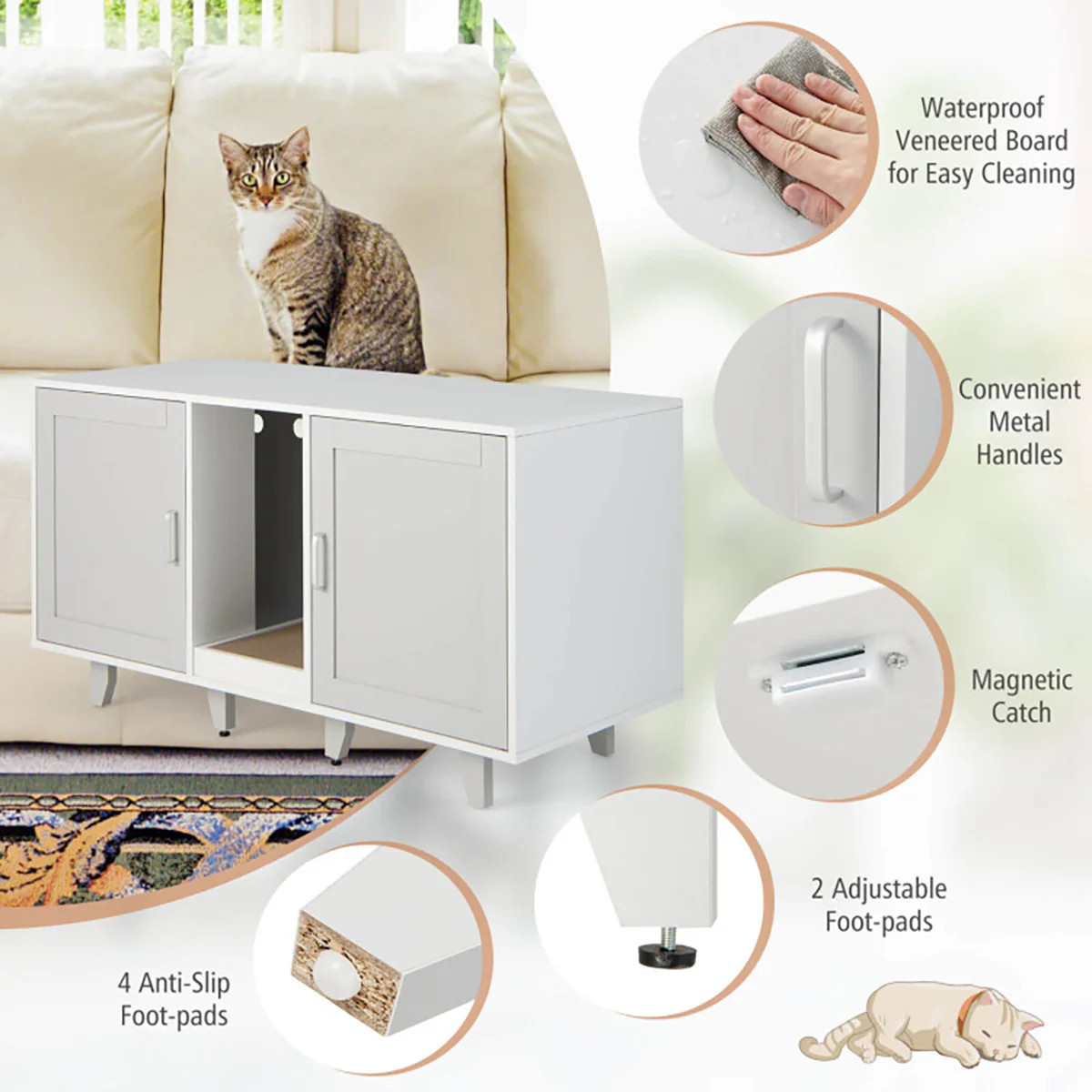 Cat Litter Box Enclosure with Scratching Board - Image 27