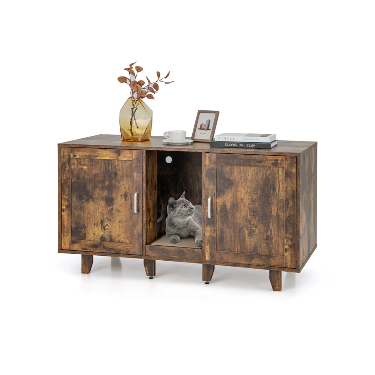 Cat Litter Box Enclosure with Scratching Board - Image 31