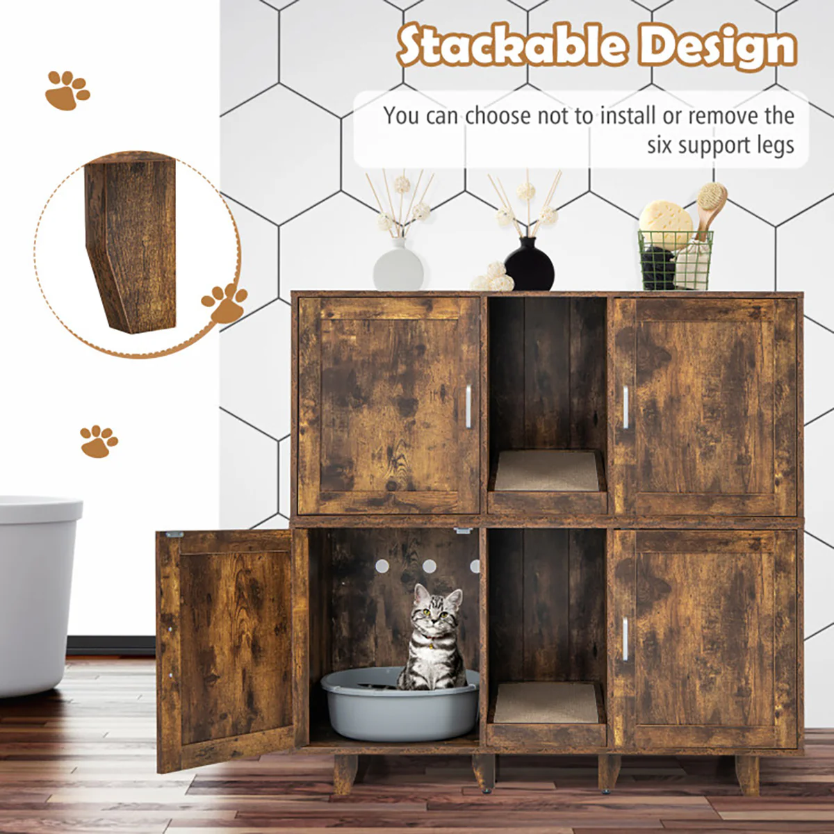 Cat Litter Box Enclosure with Scratching Board - Image 32