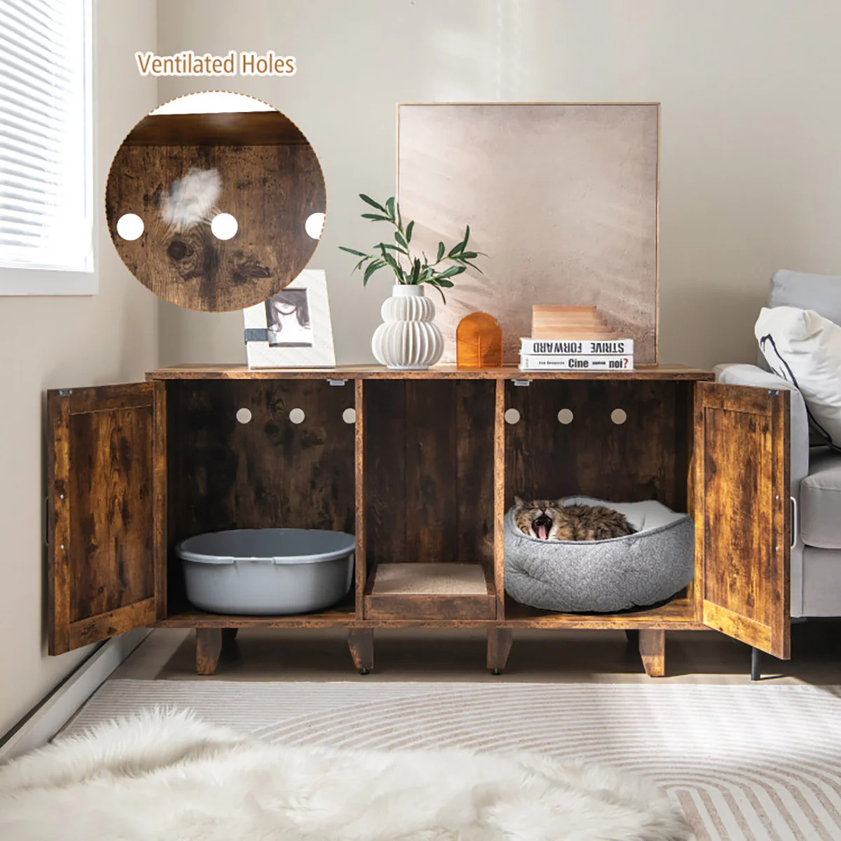 Cat Litter Box Enclosure with Scratching Board - Image 34