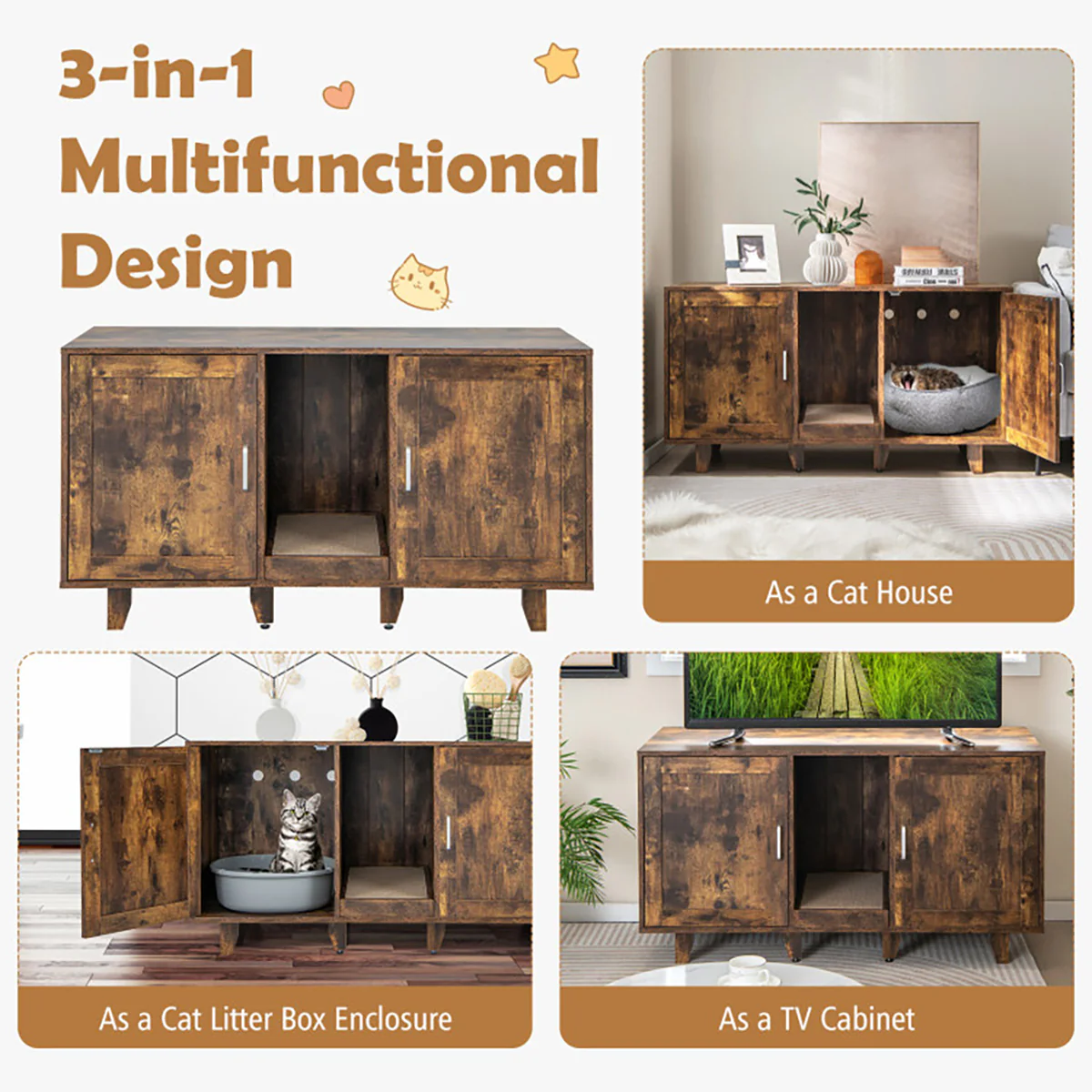Cat Litter Box Enclosure with Scratching Board - Image 35