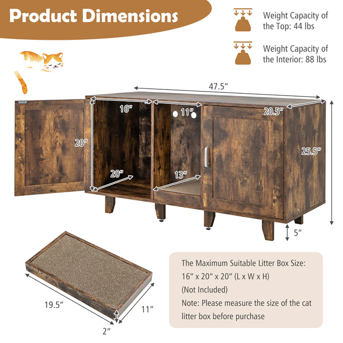 Cat Litter Box Enclosure with Scratching Board - Image 38