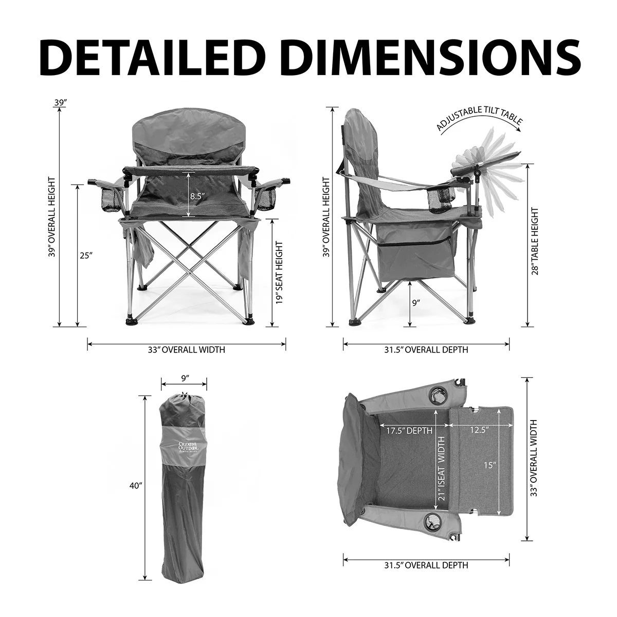 Collapsible Folding Outdoor Chair with Adjustable Table - Image 4