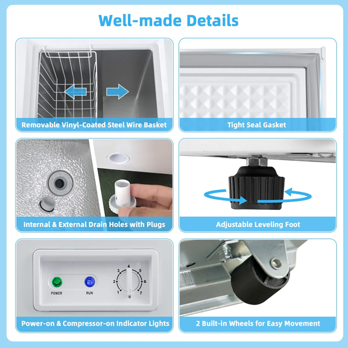 Compact Chest Freezer with Removable Storage Basket - Image 9