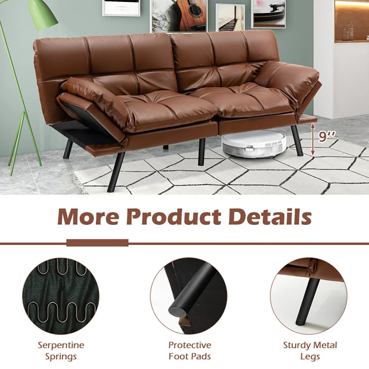 Convertible Memory Foam Futon Sofa Bed - Image 18