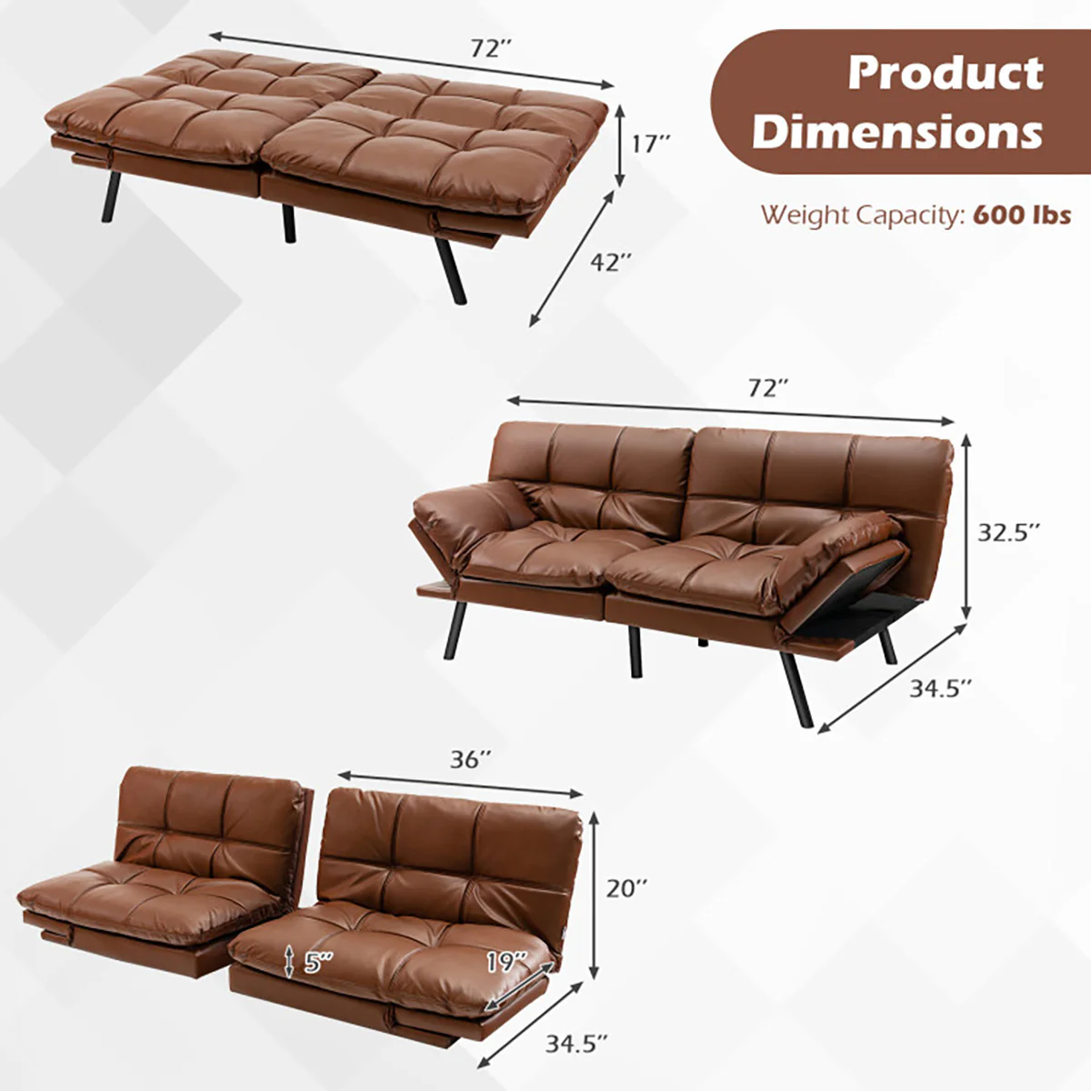 Convertible Memory Foam Futon Sofa Bed - Image 19