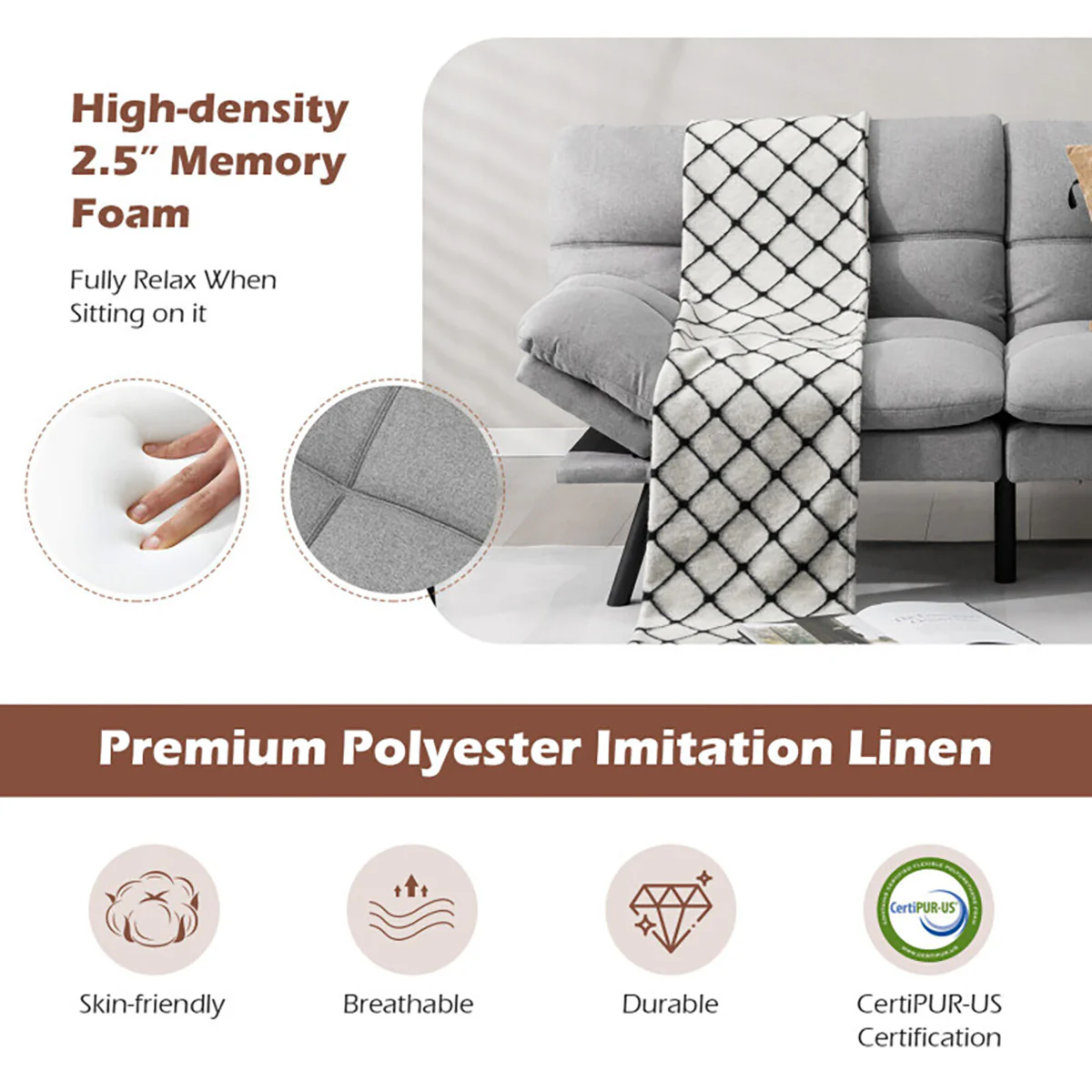 Convertible Memory Foam Futon Sofa Bed - Image 24