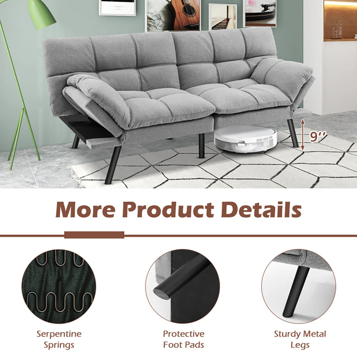 Convertible Memory Foam Futon Sofa Bed - Image 28