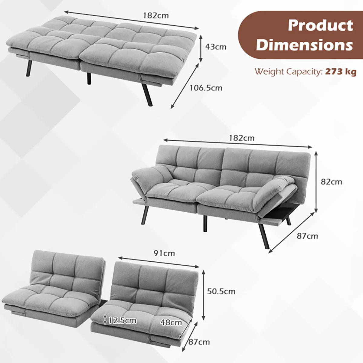 Convertible Memory Foam Futon Sofa Bed - Image 30
